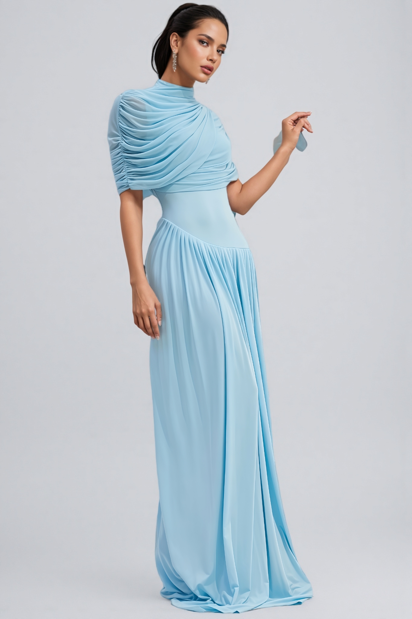 Vailtry Blue Shawl-Style Pleated Maxi Dress