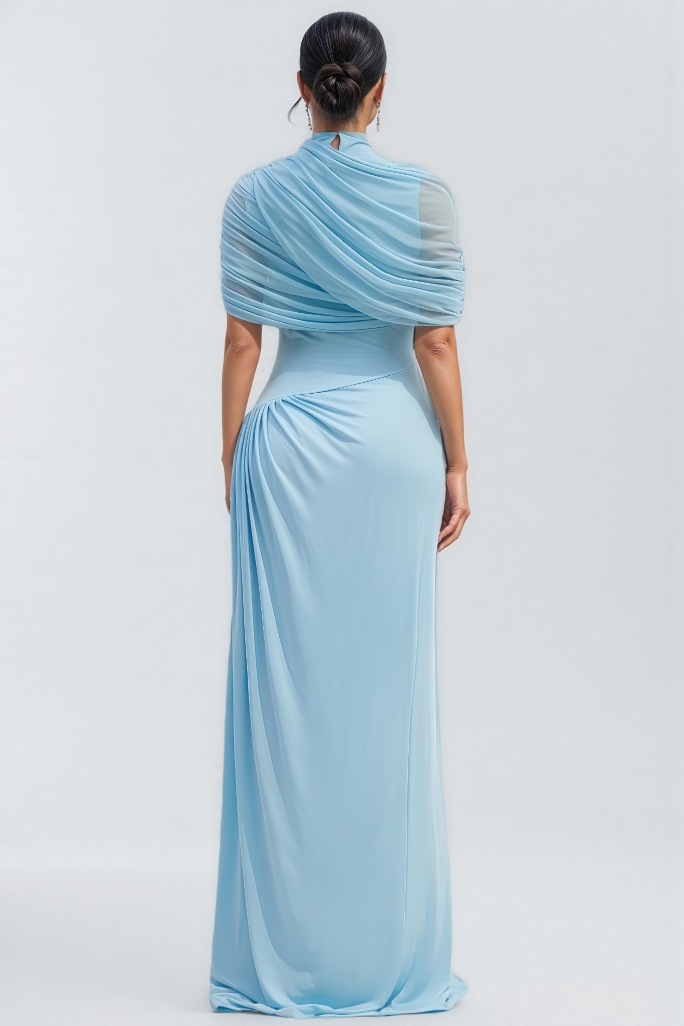 Vailtry Blue Shawl-Style Pleated Maxi Dress