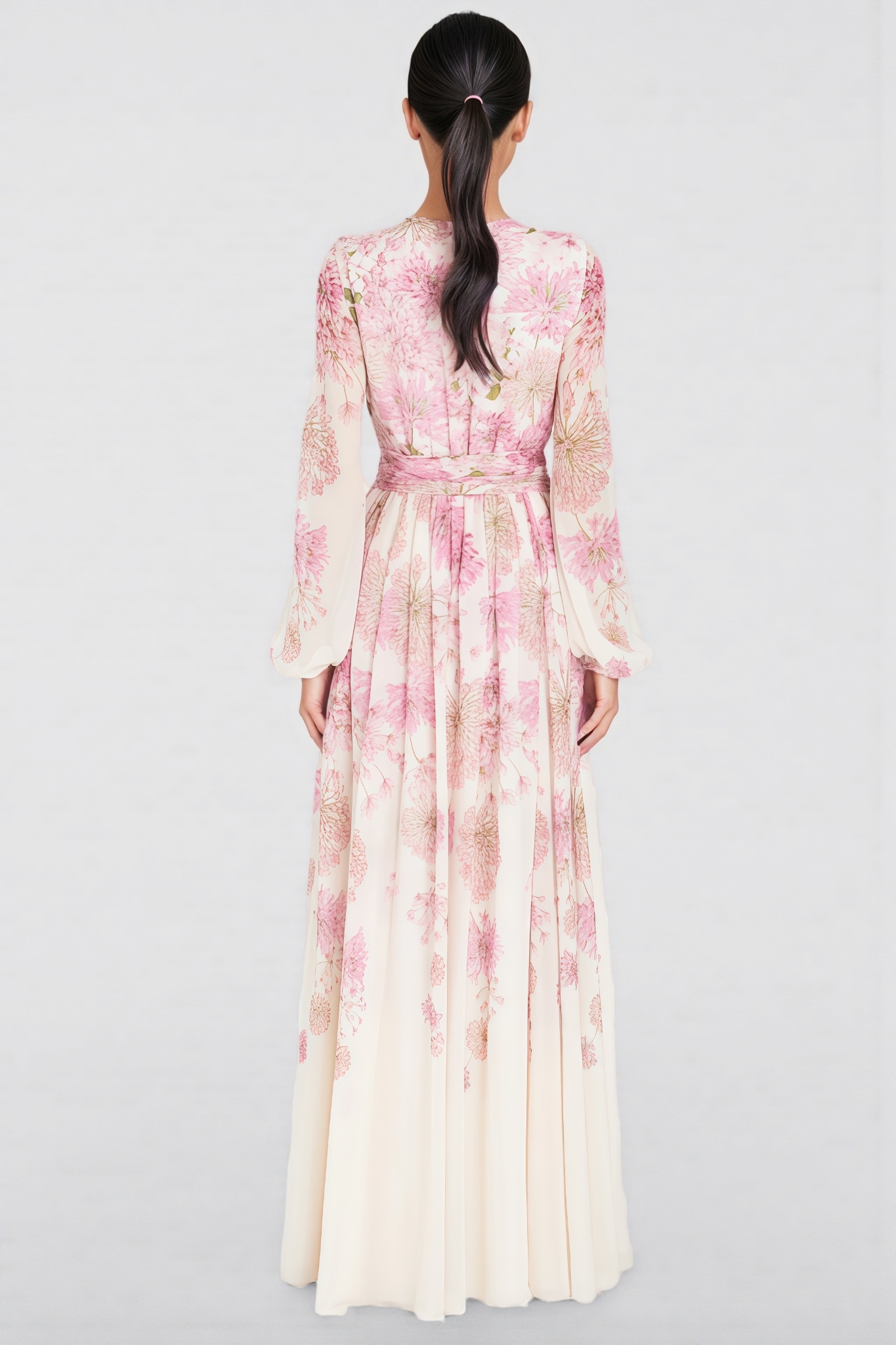 Aisly Print Round Neck Puff Sleeve Maxi Dress