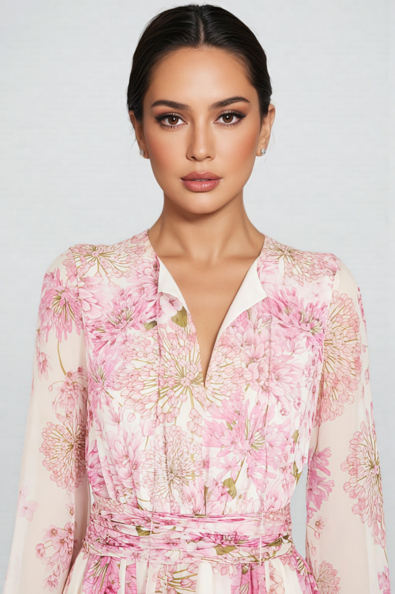 Aisly Print Round Neck Puff Sleeve Maxi Dress