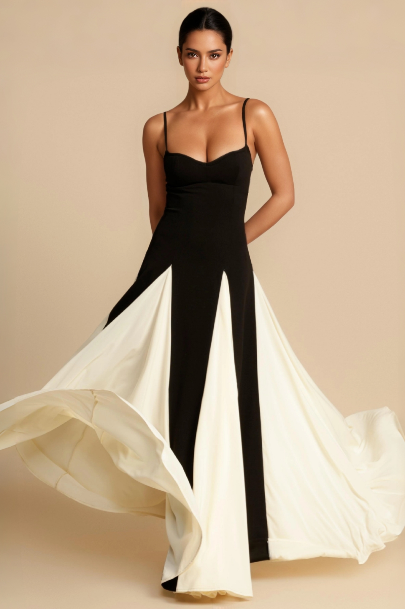 Galatea Contrast Color Sweetheart Neck Sleeveless Midi Dress