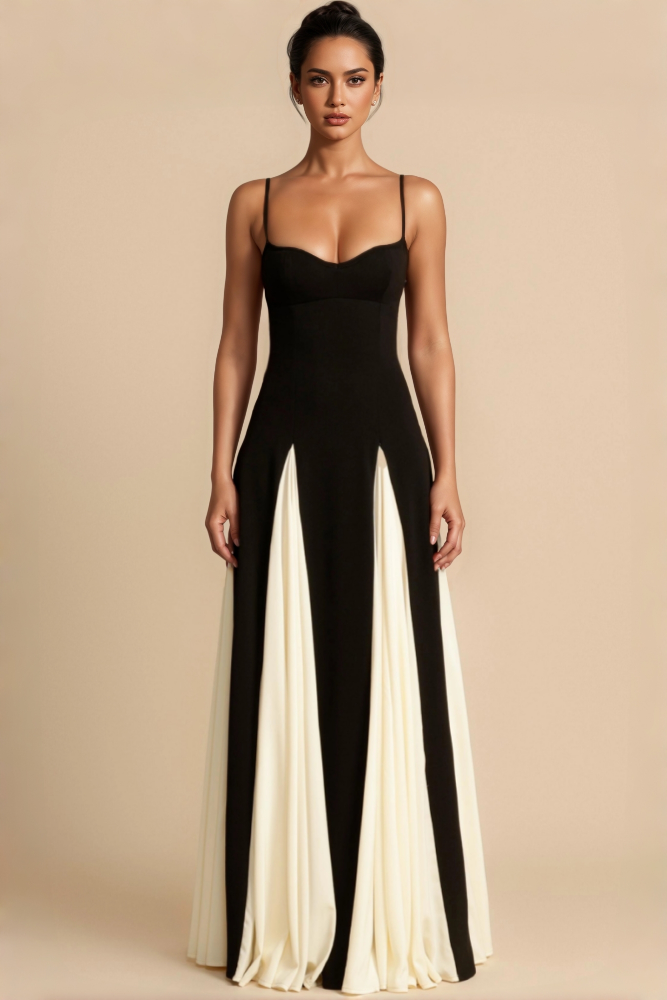 Galatea Contrast Color Sweetheart Neck Sleeveless Midi Dress