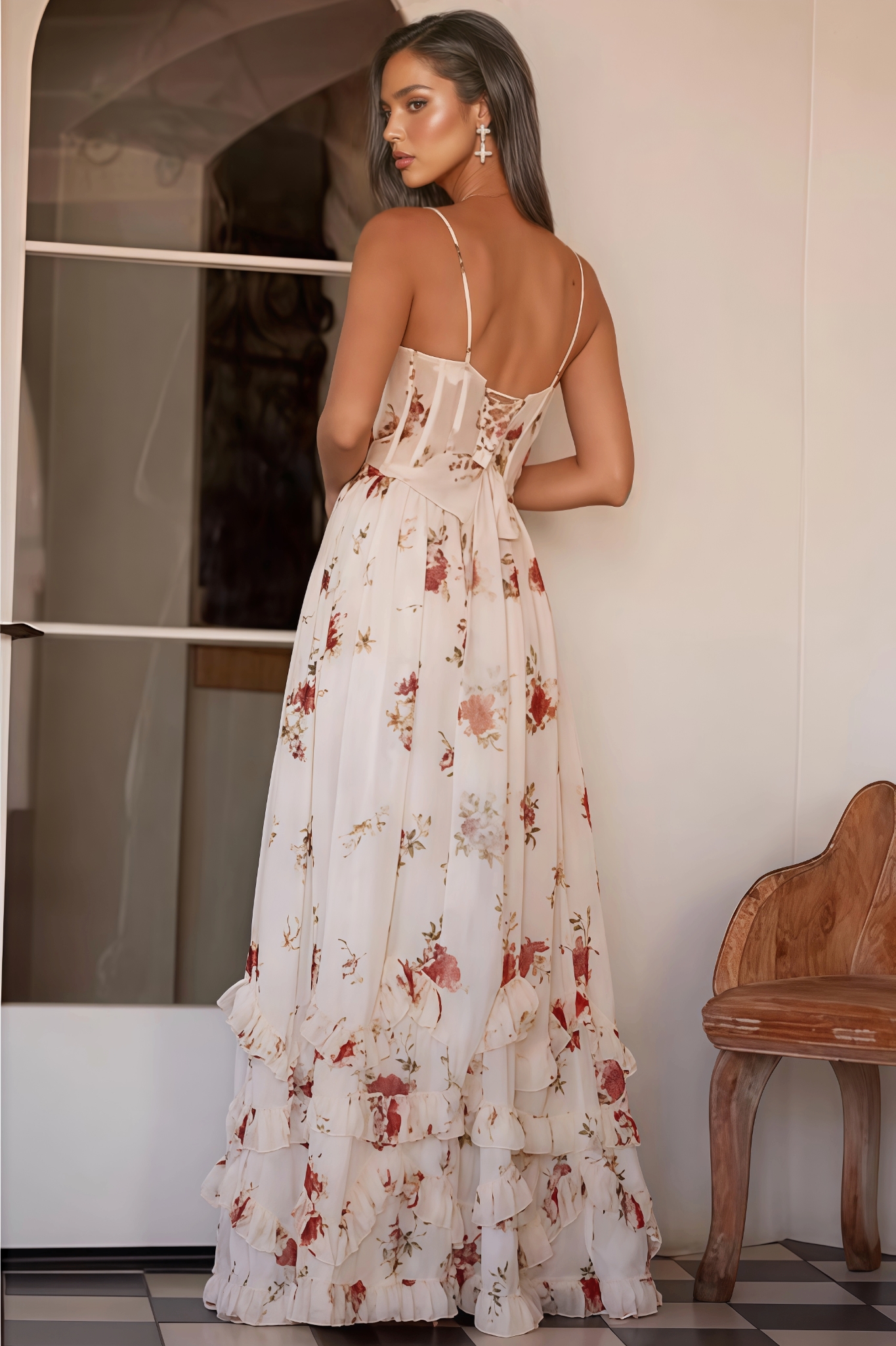 Candi Floral Sweetheart Neck Split Midi Dress