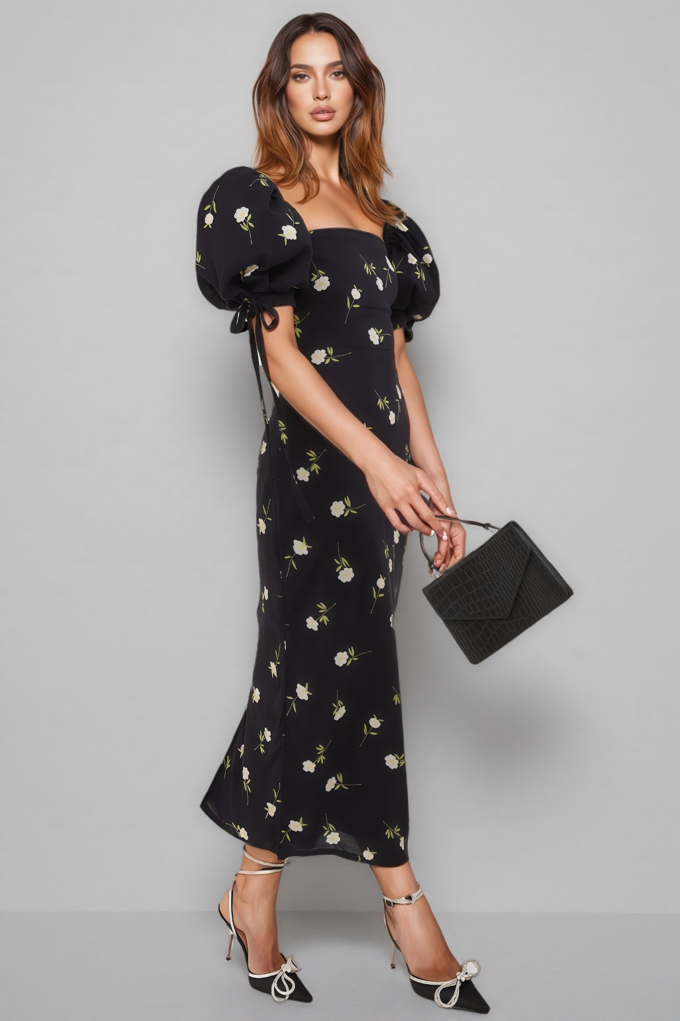 Olwen Puff Sleeve Square Neck Midi Dress