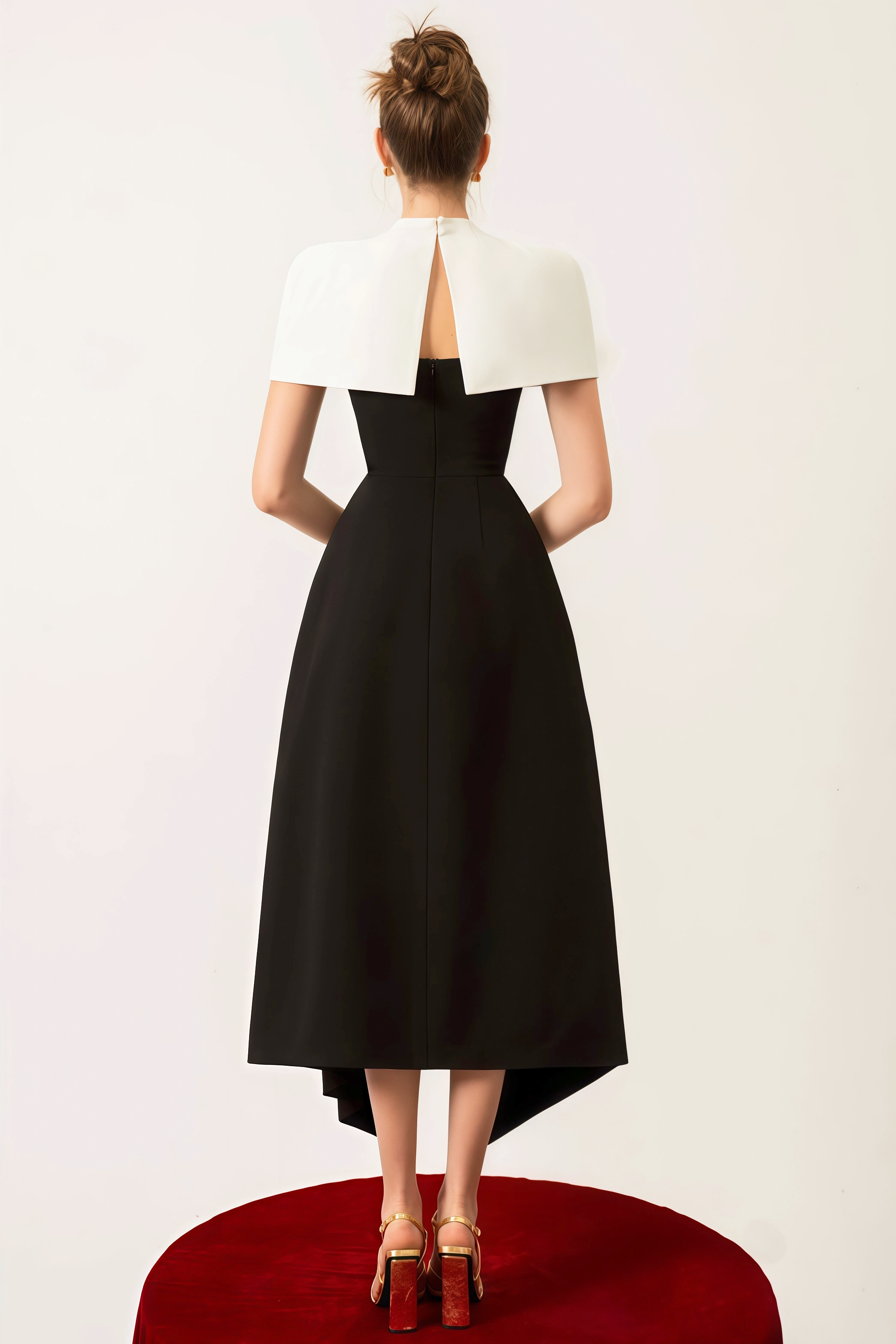 Ferla Contrast Color Cape Slip Midi Dress