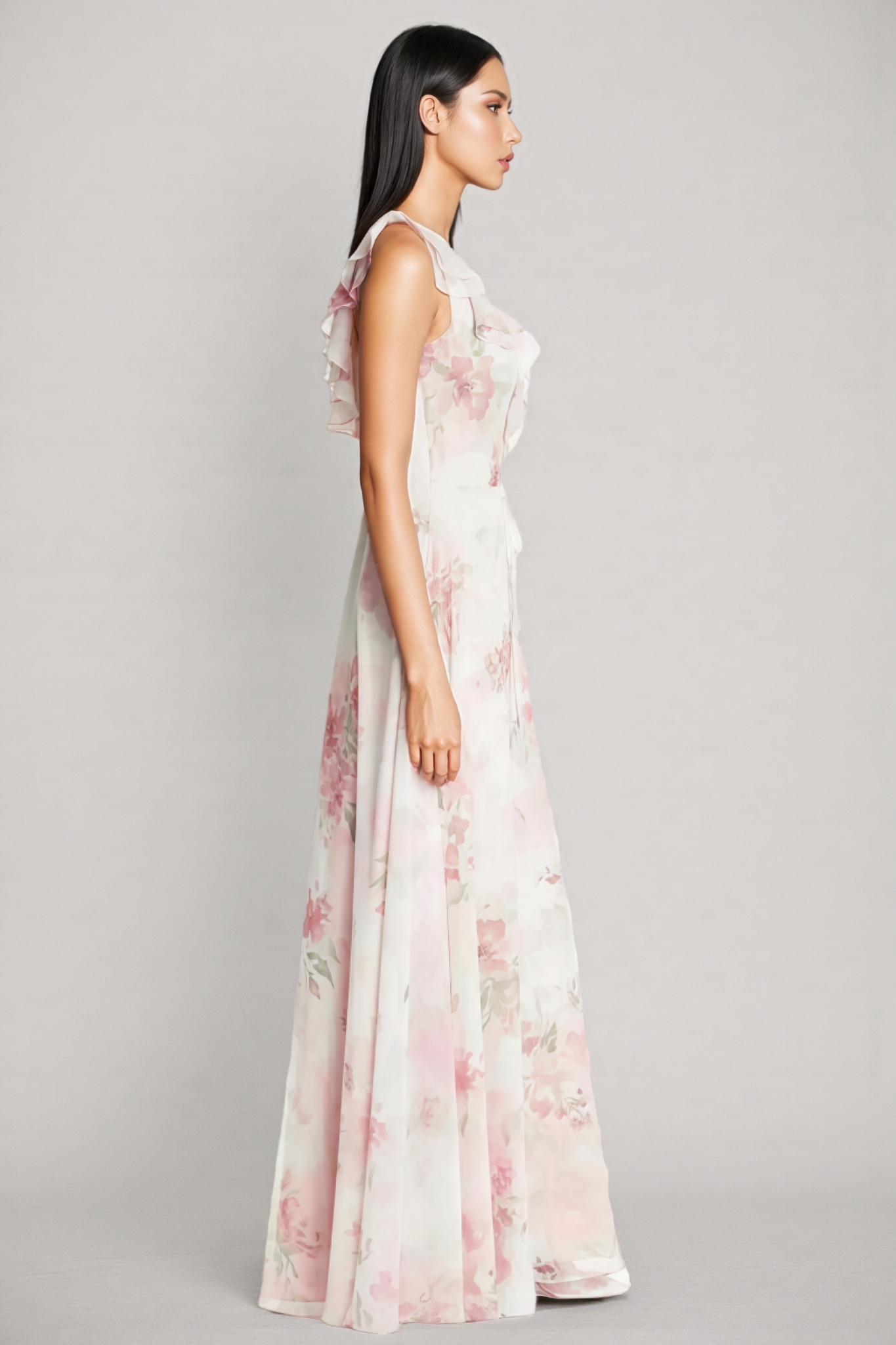 Yuna Floral Frill Sleeveless Maxi Dress