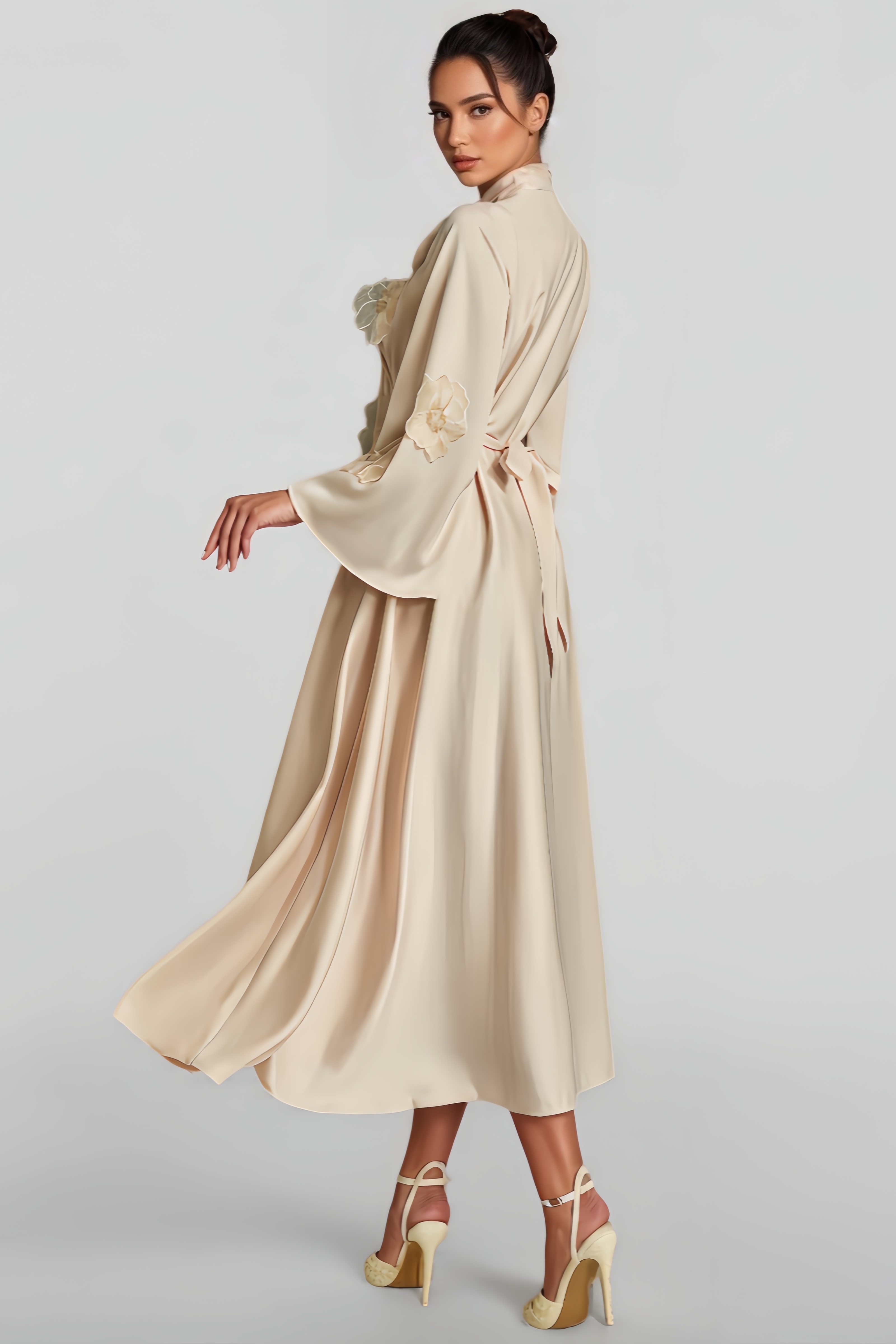 Idalia Tie Up Flower Satin Maxi Dress