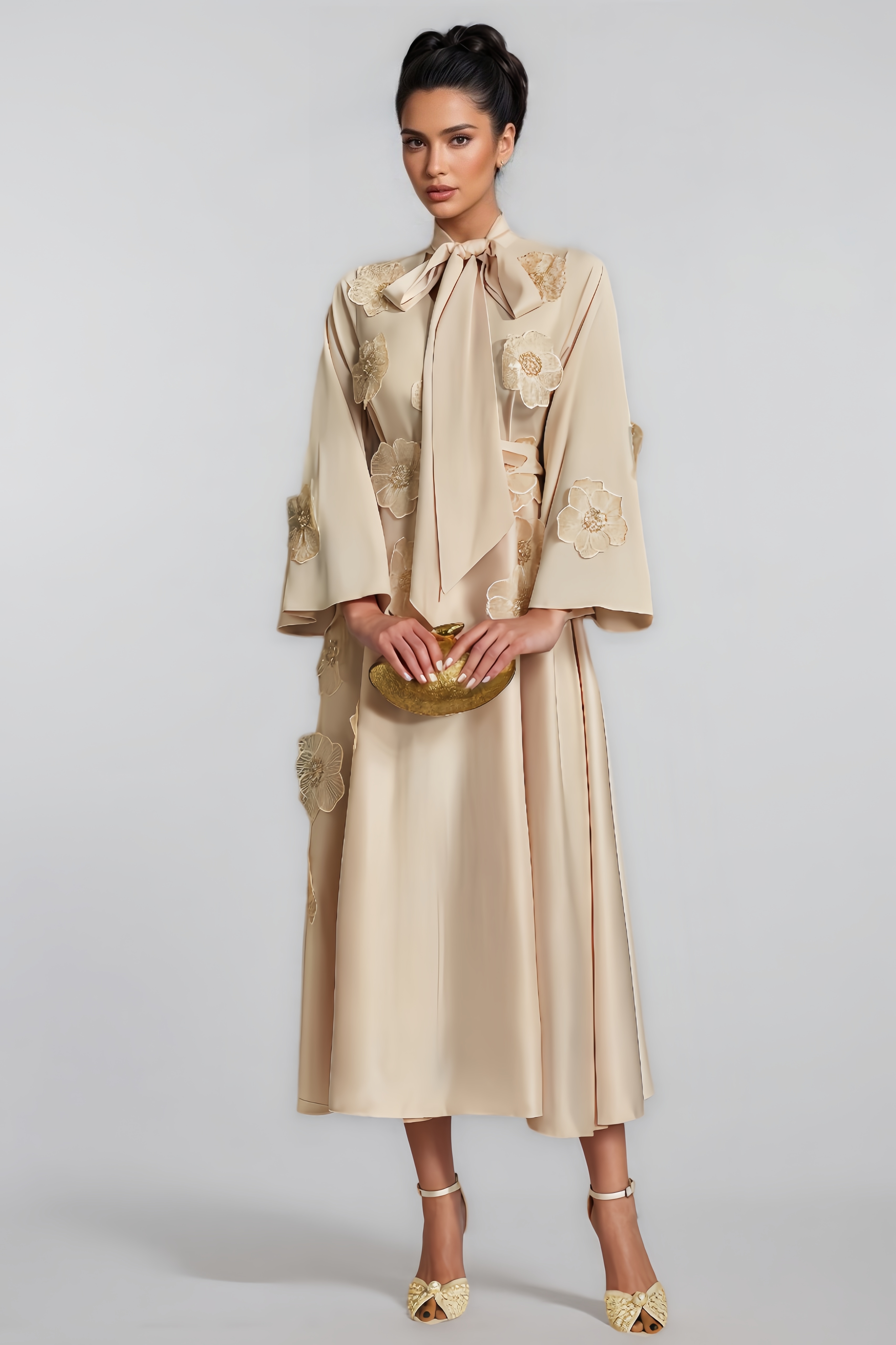 Idalia Tie Up Flower Satin Maxi Dress