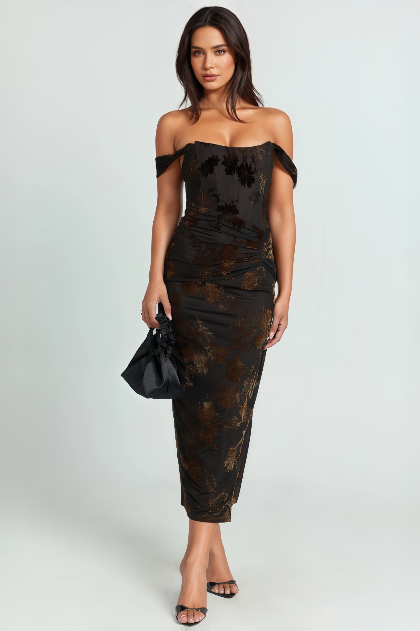 Reid Ruched Corset Burnout Midi Dress