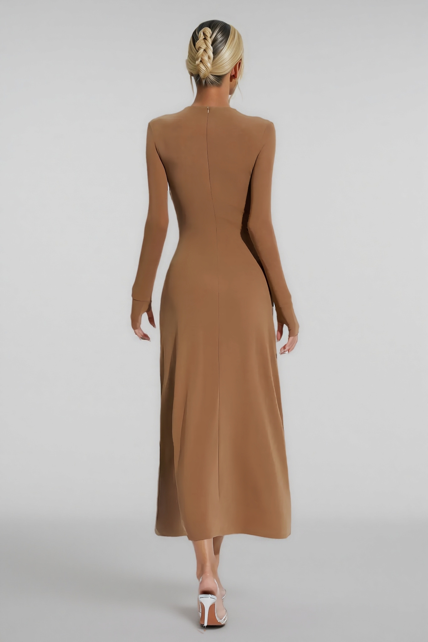Ilana Solid Colour Strappy Maxi Dress-Brown