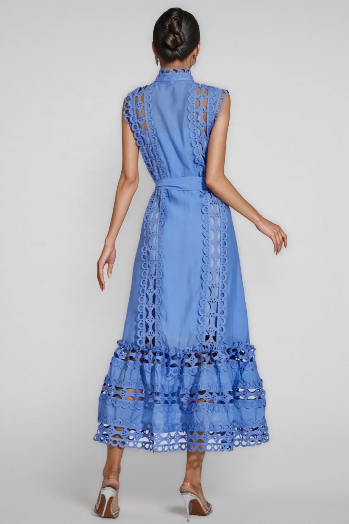 Mellies Blue Sleeveless Hollow Maxi Dress