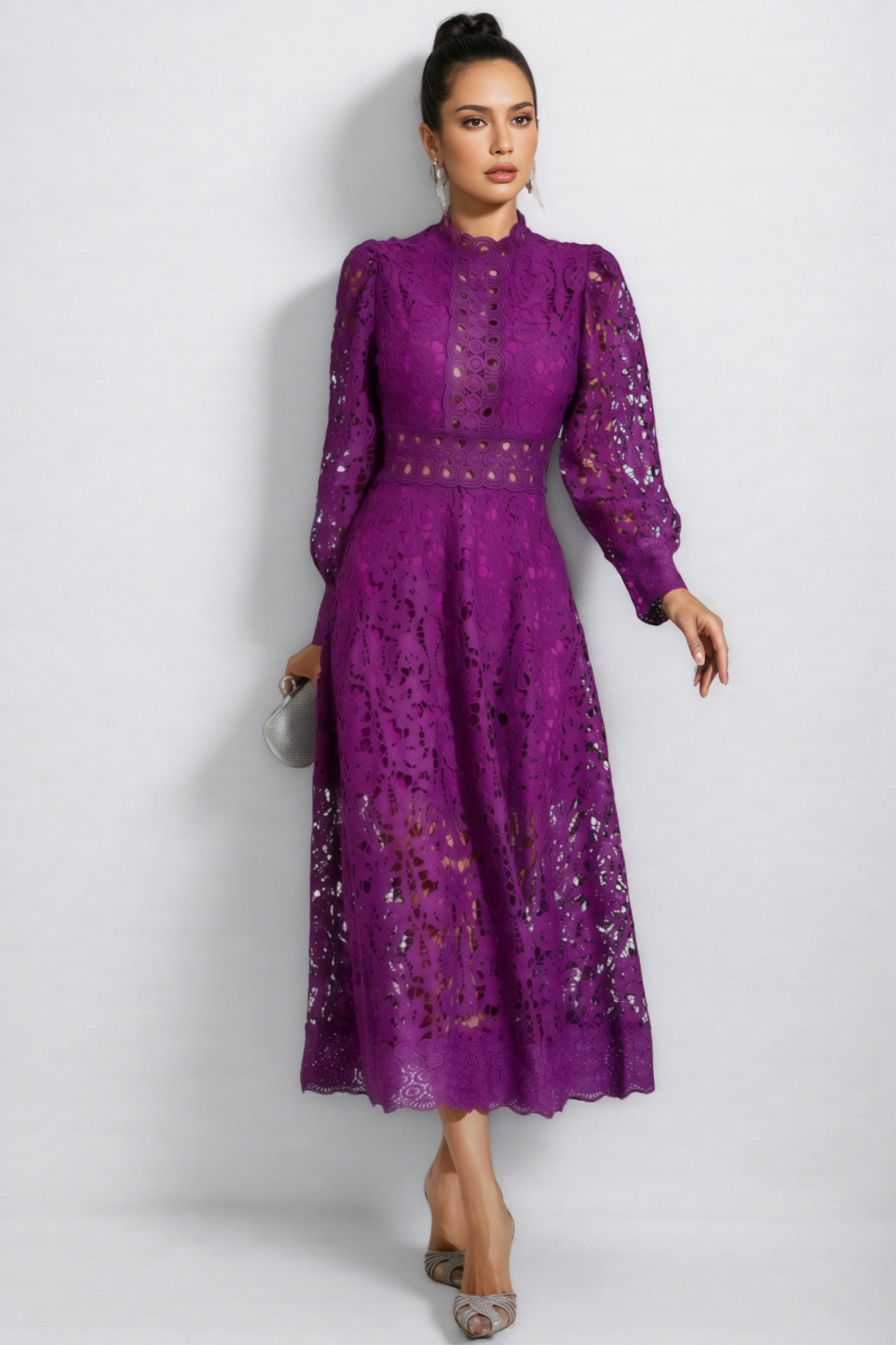 Maris Purple Lace Cutout Maxi Dress