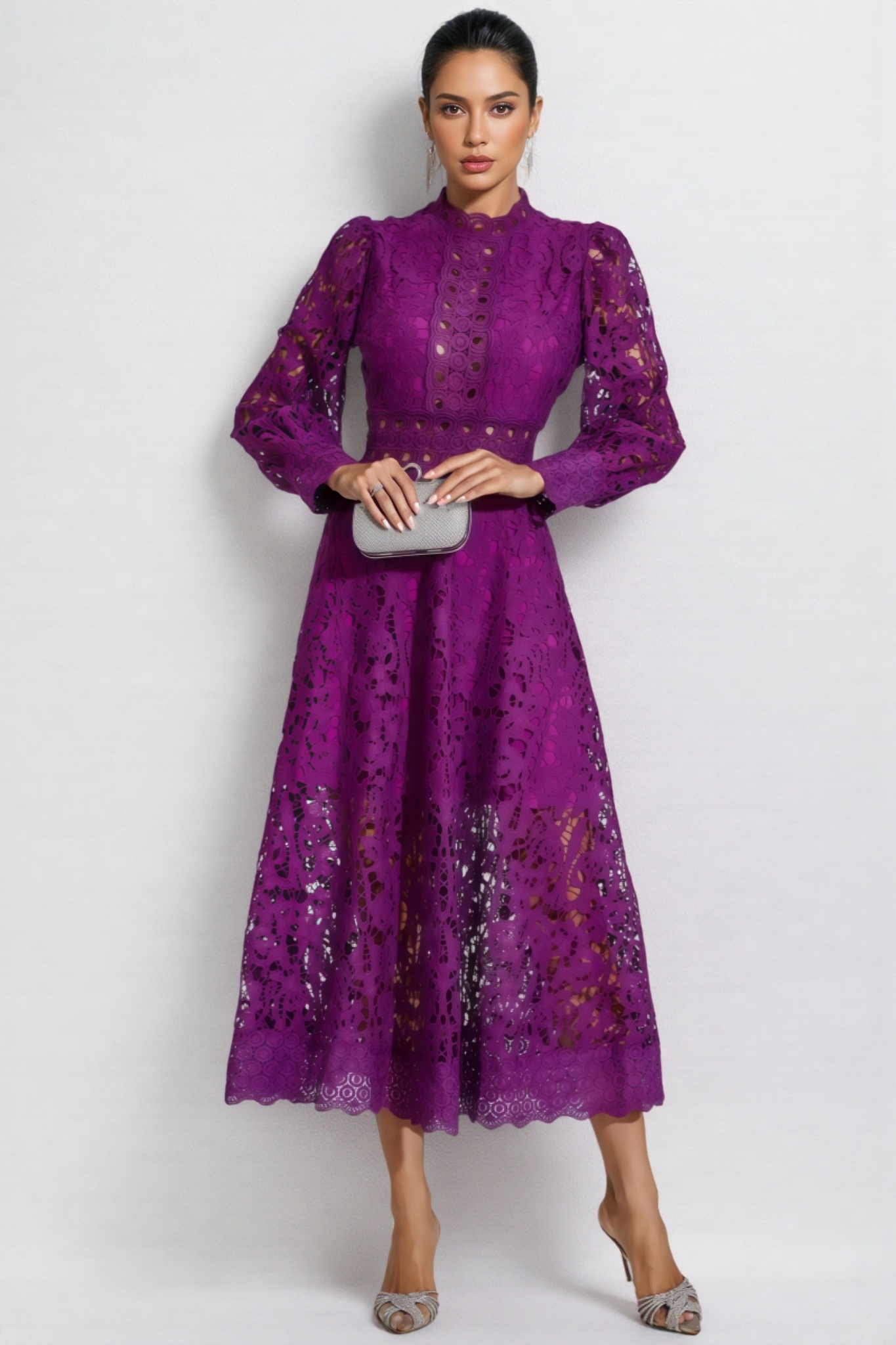 Maris Purple Lace Cutout Maxi Dress