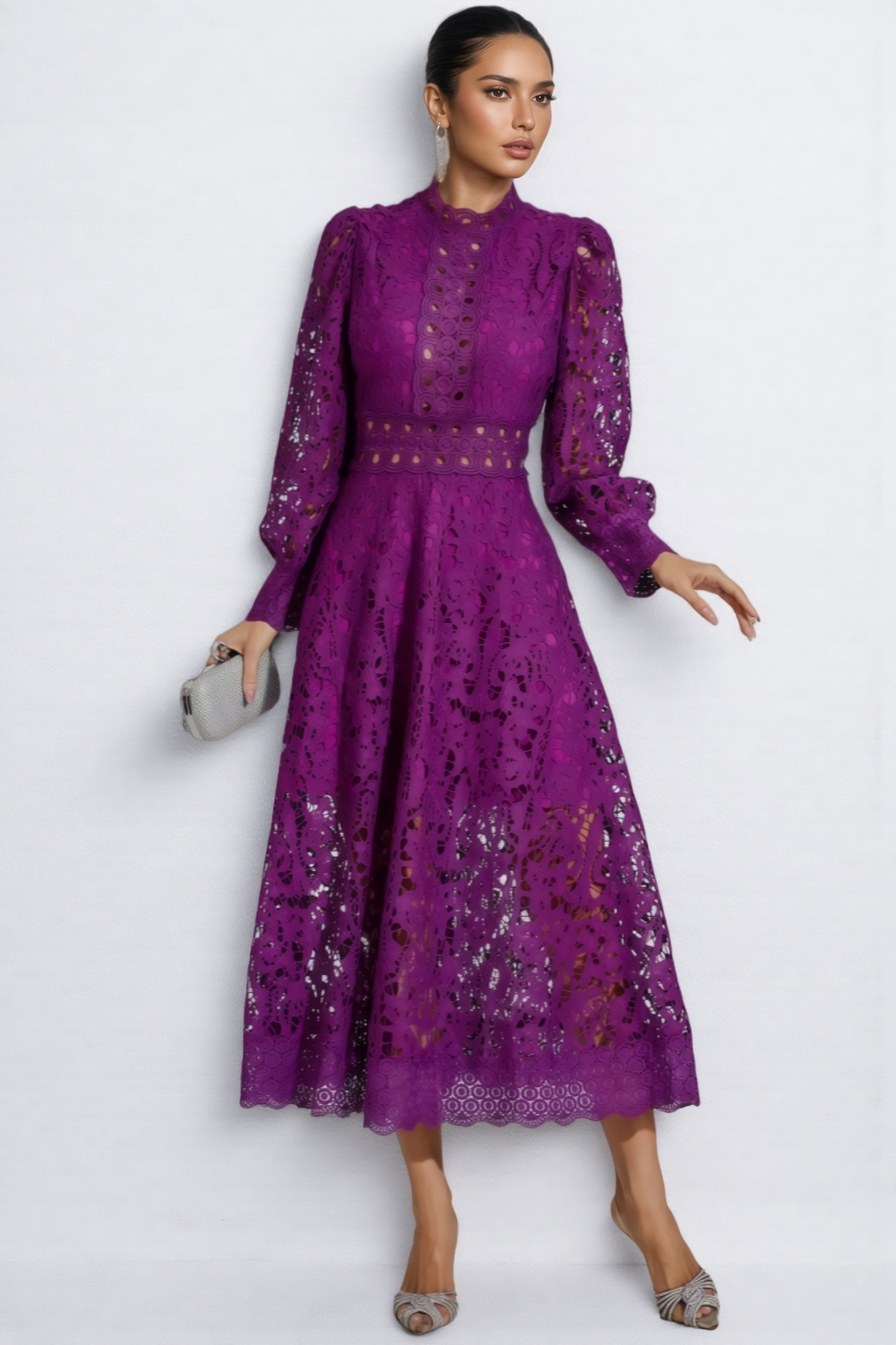 Maris Purple Lace Cutout Maxi Dress