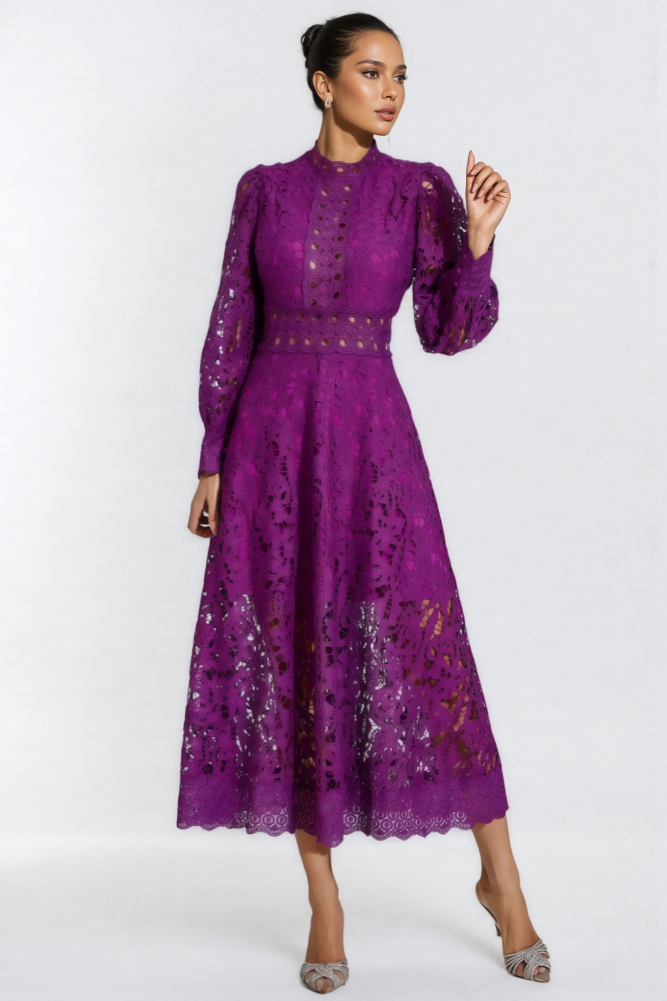 Maris Purple Lace Cutout Maxi Dress