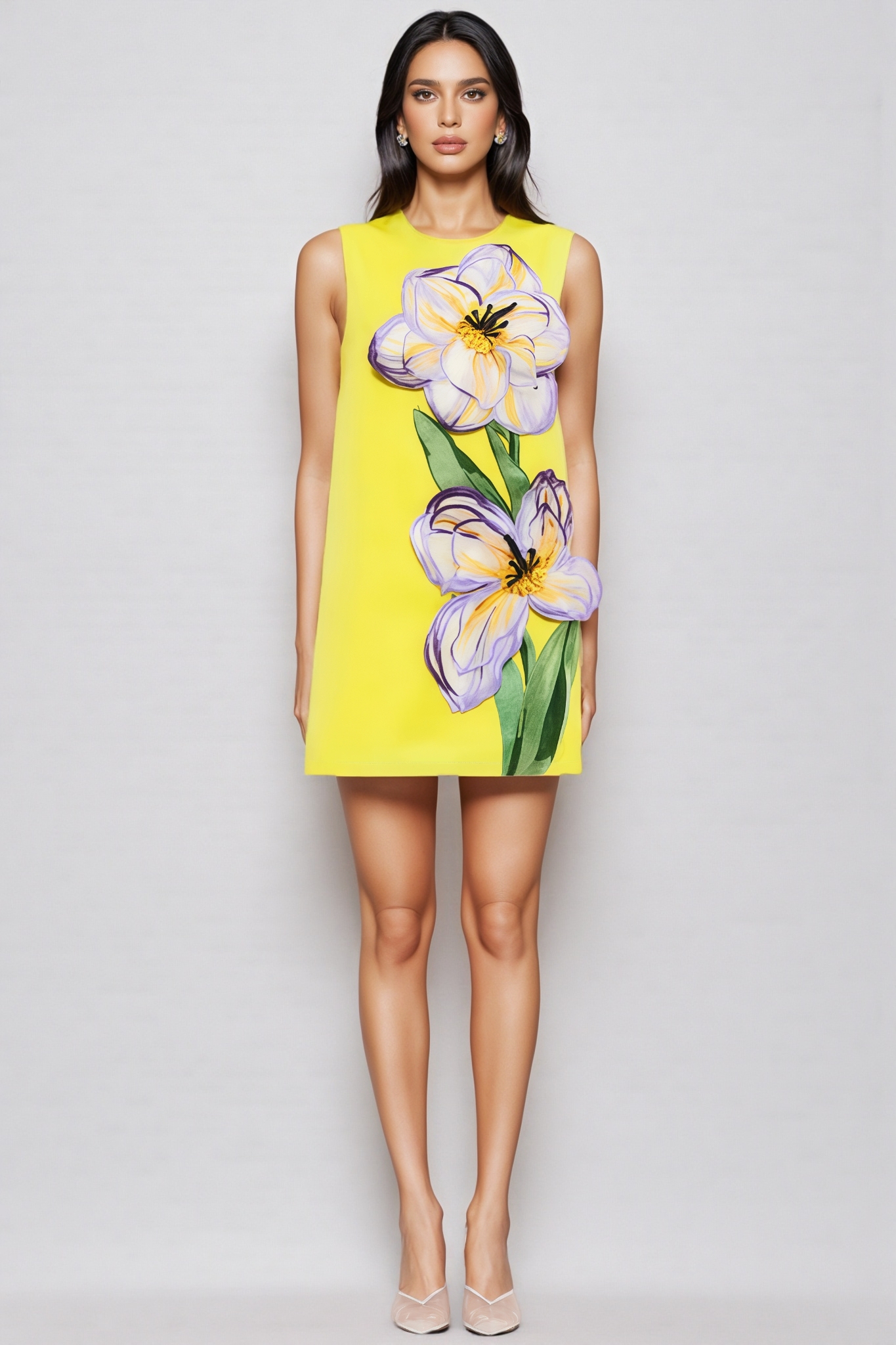 Garrisf Yellow 3D Floral Mini Dress