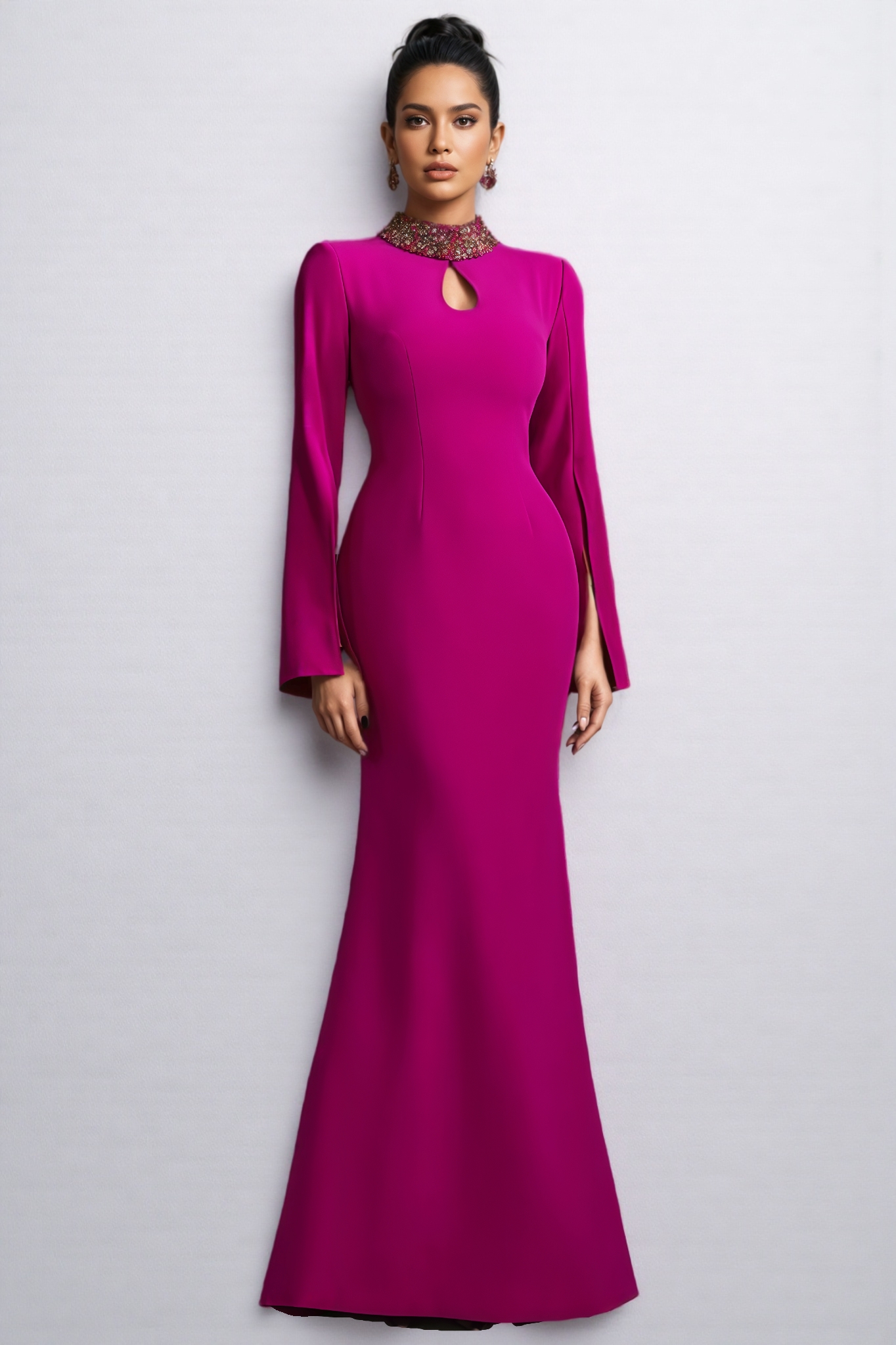 Lamya Purple Cape Sleeve Cutout Maxi Dress