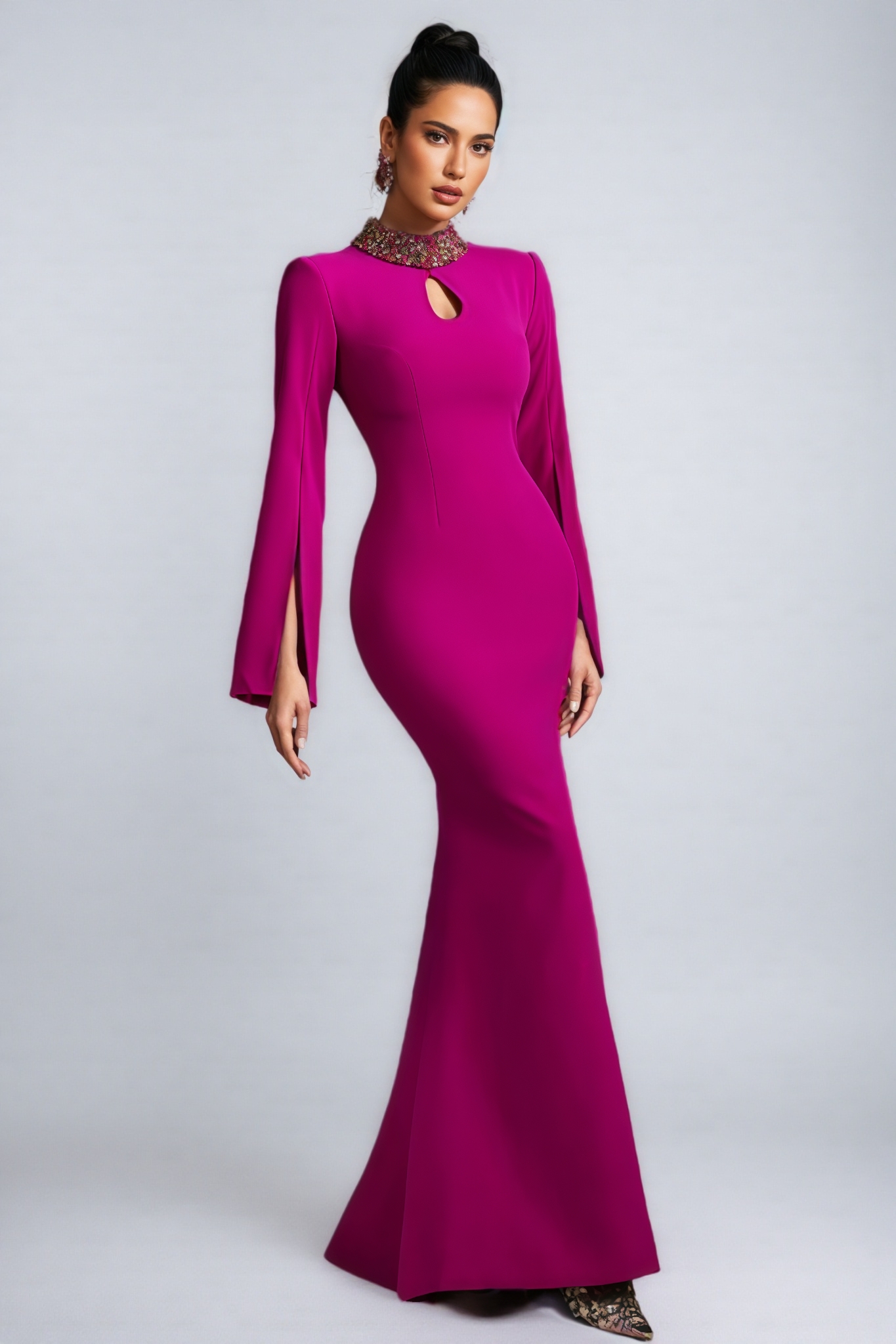 Lamya Purple Cape Sleeve Cutout Maxi Dress