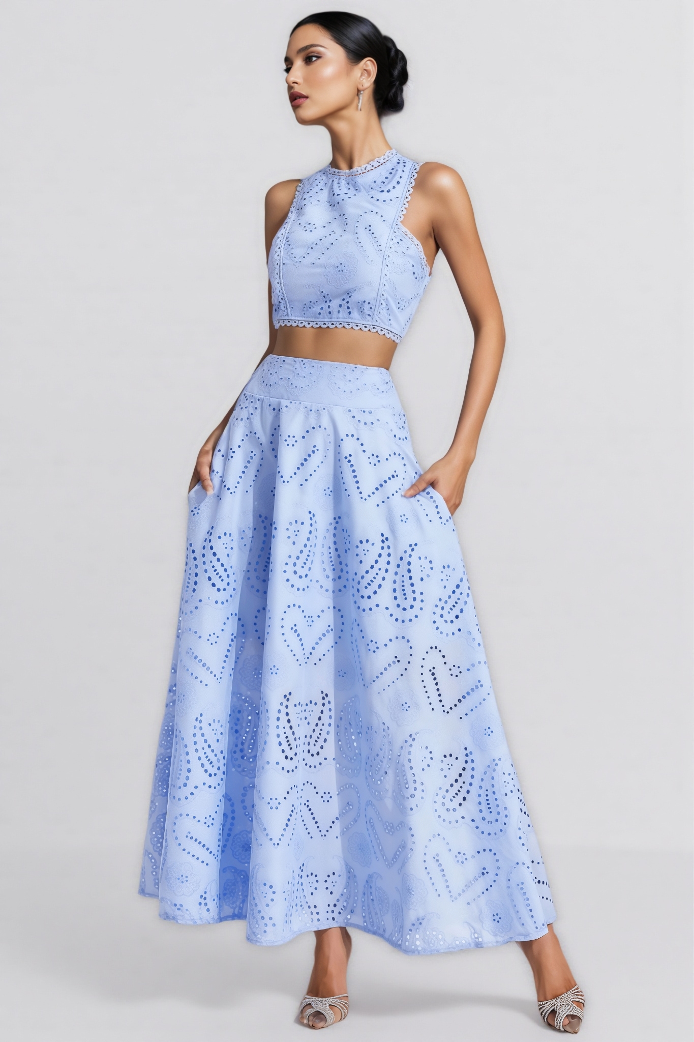 Halia Blue Embroider Sleeveless Set