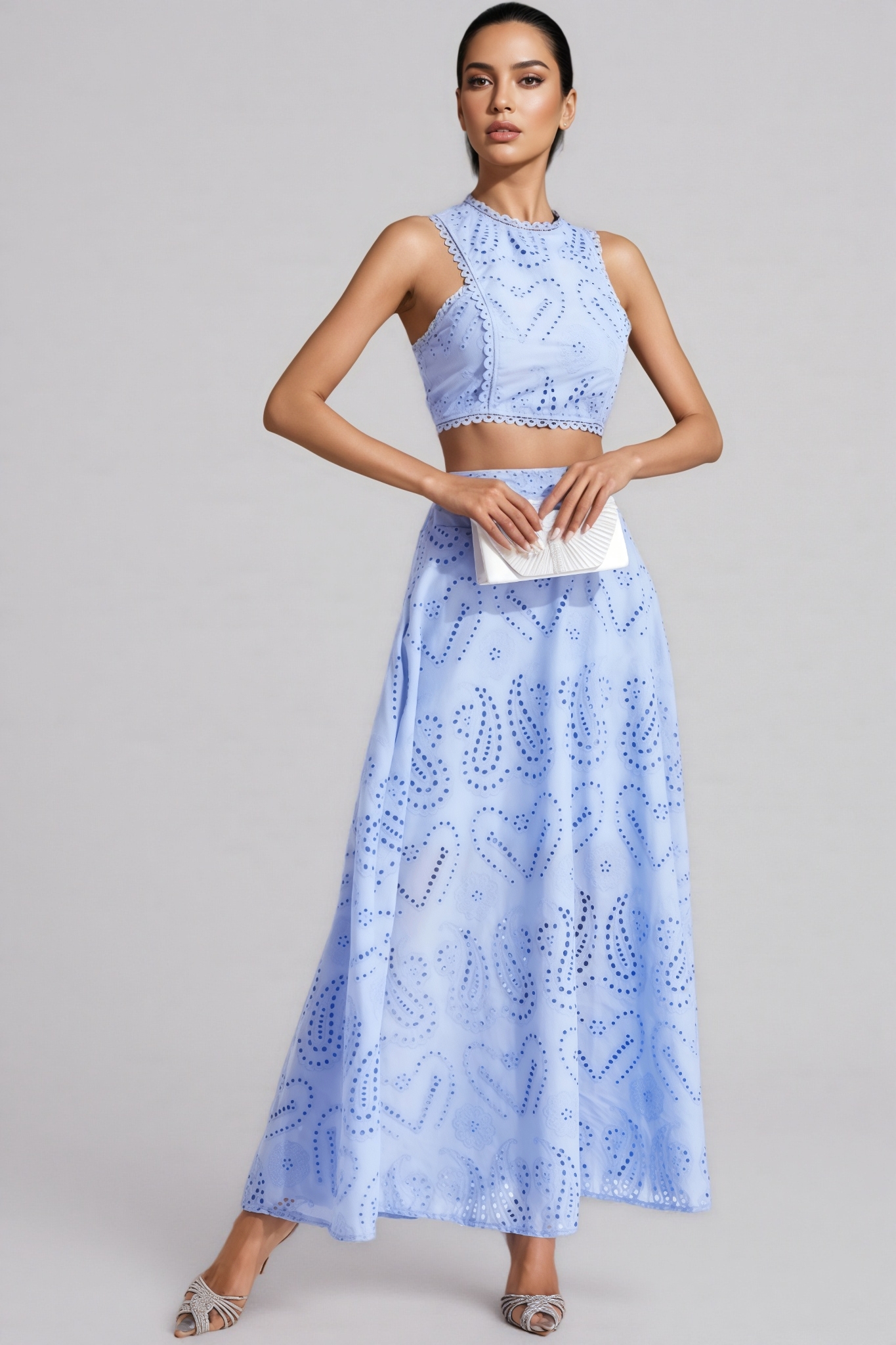 Halia Blue Embroider Sleeveless Set