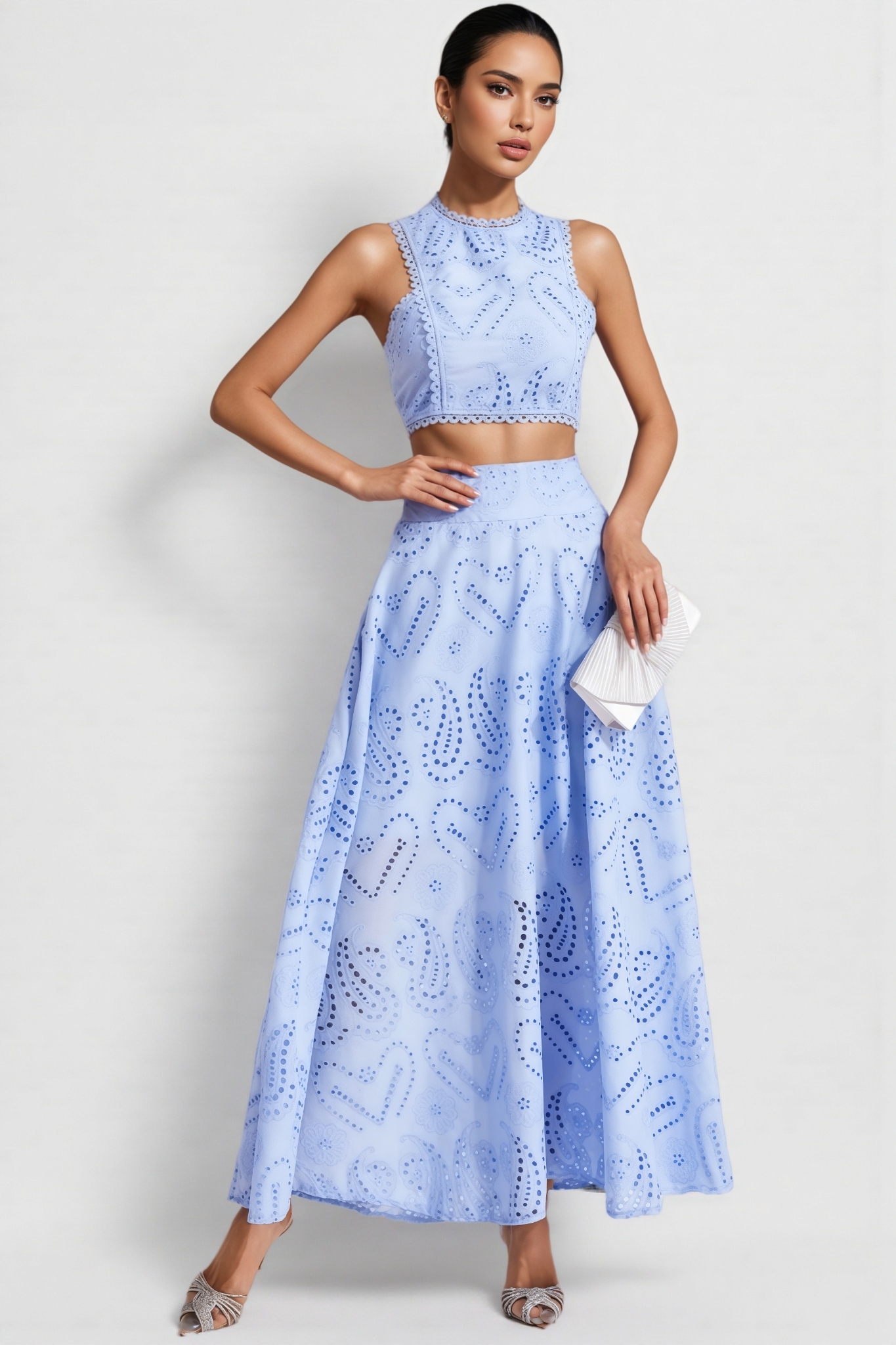 Halia Blue Embroider Sleeveless Set