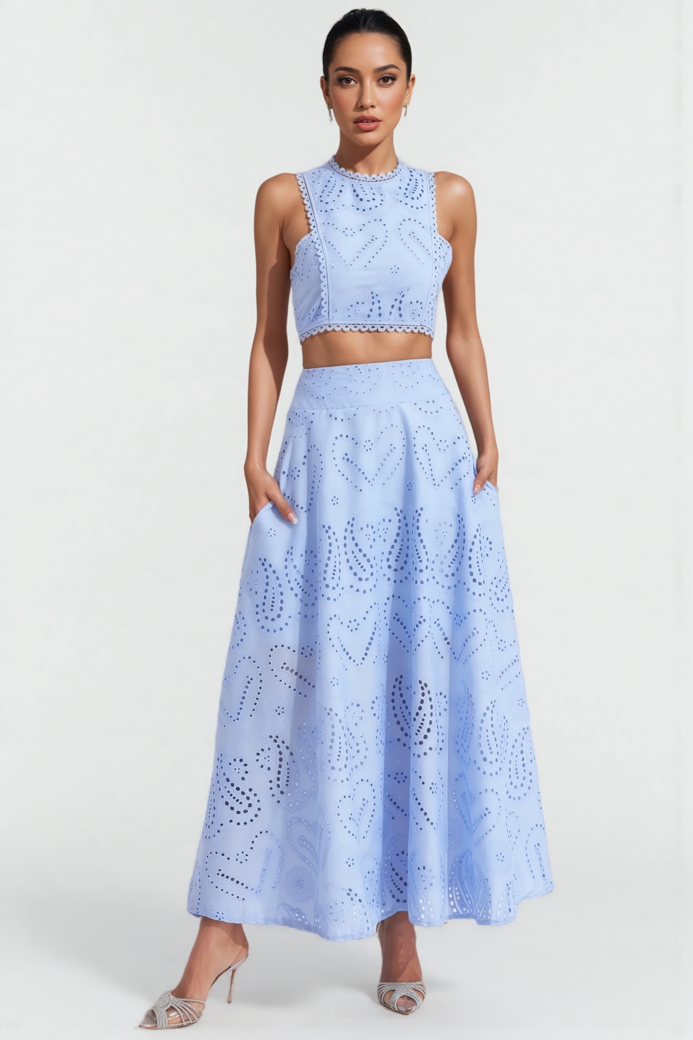 Halia Blue Embroider Sleeveless Set