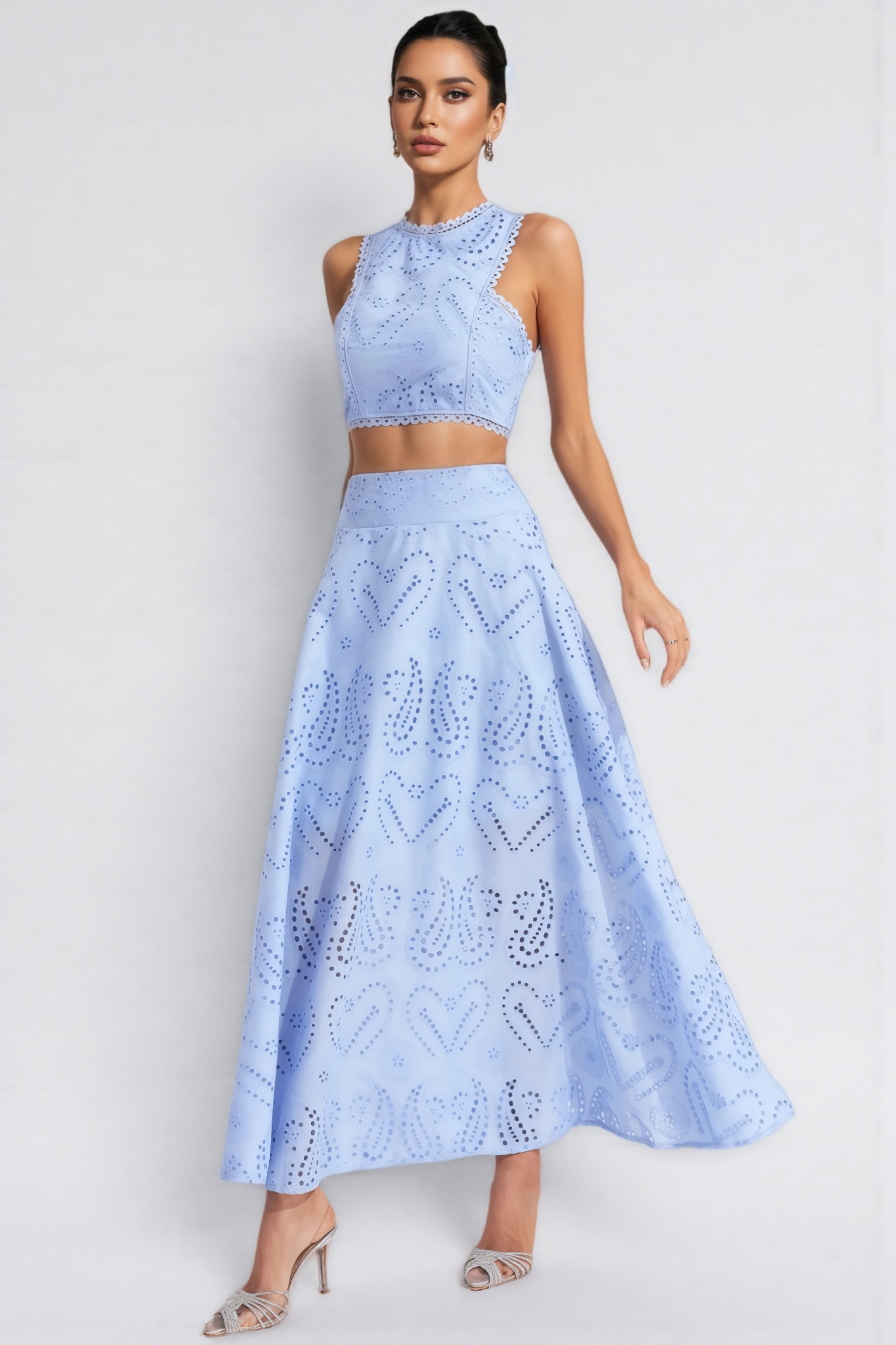 Halia Blue Embroider Sleeveless Set