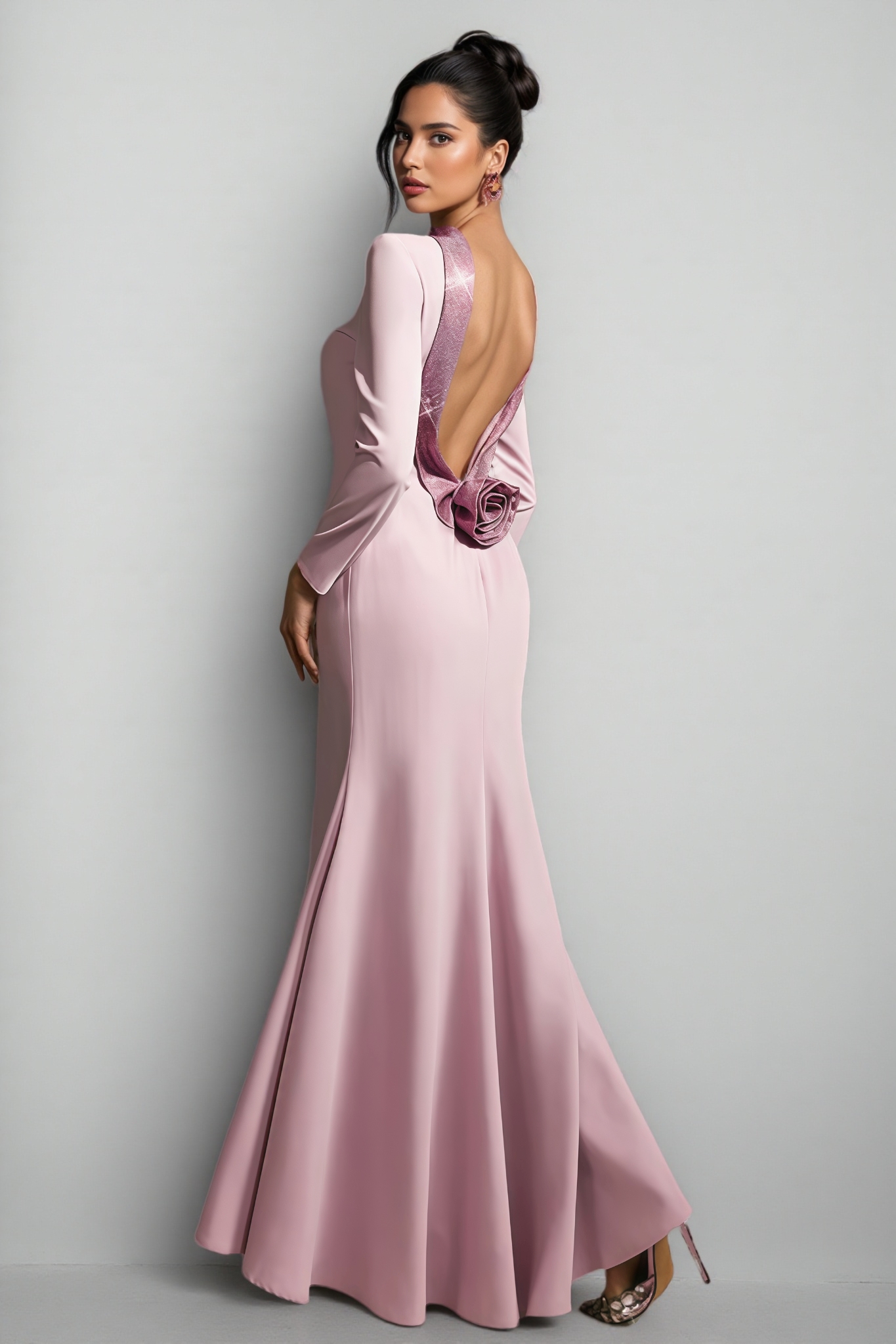 Taryke Backless Rhinestone Flower Maxi Dress