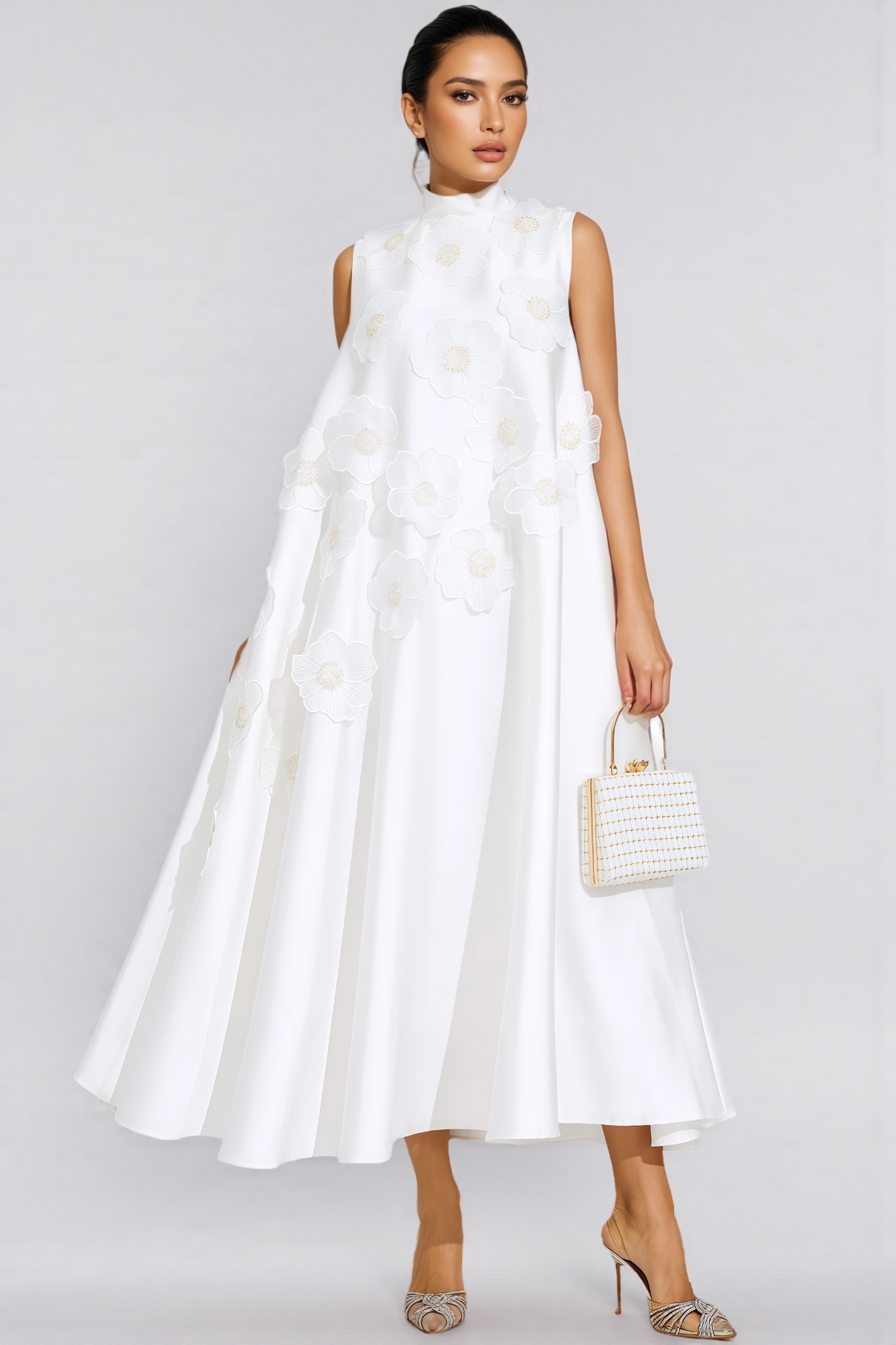 Jaxsty White Flowers Sleeveless Maxi Dress