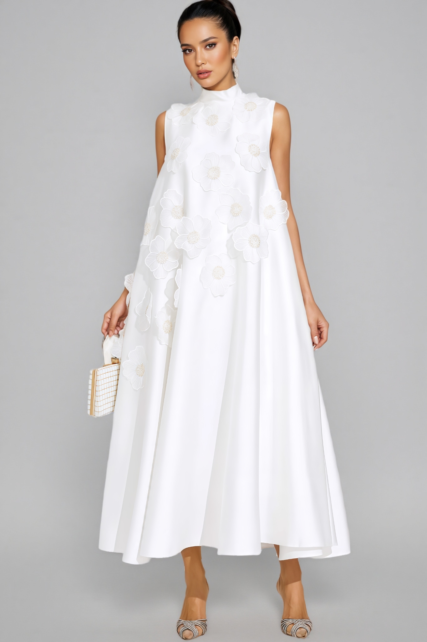 Jaxsty White Flowers Sleeveless Maxi Dress