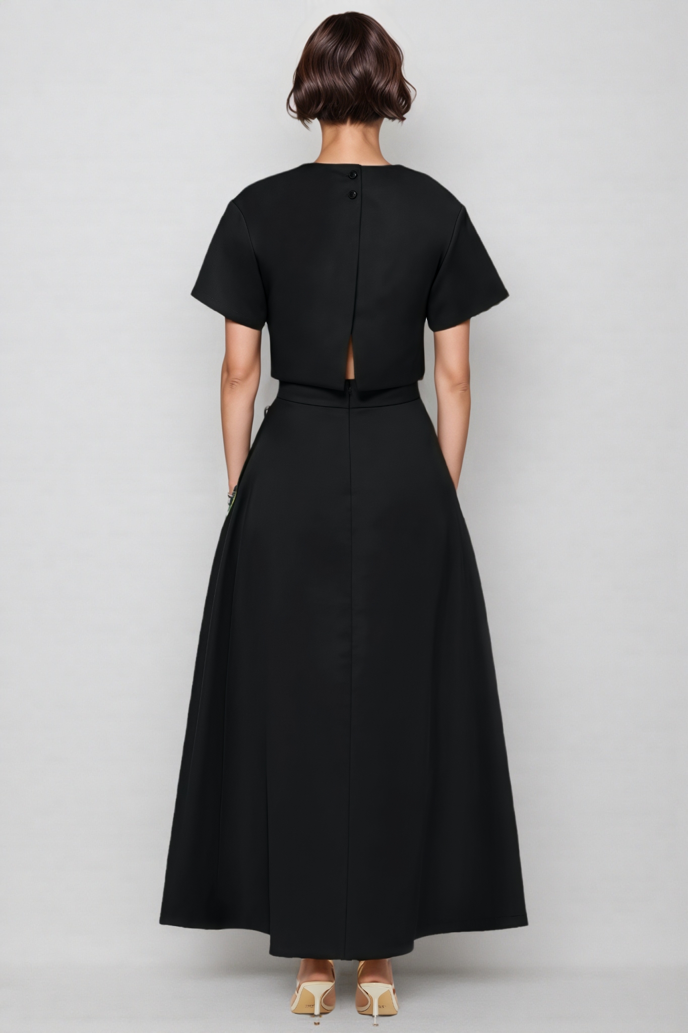 Ilany Black 3D Floral Maxi Dress Set