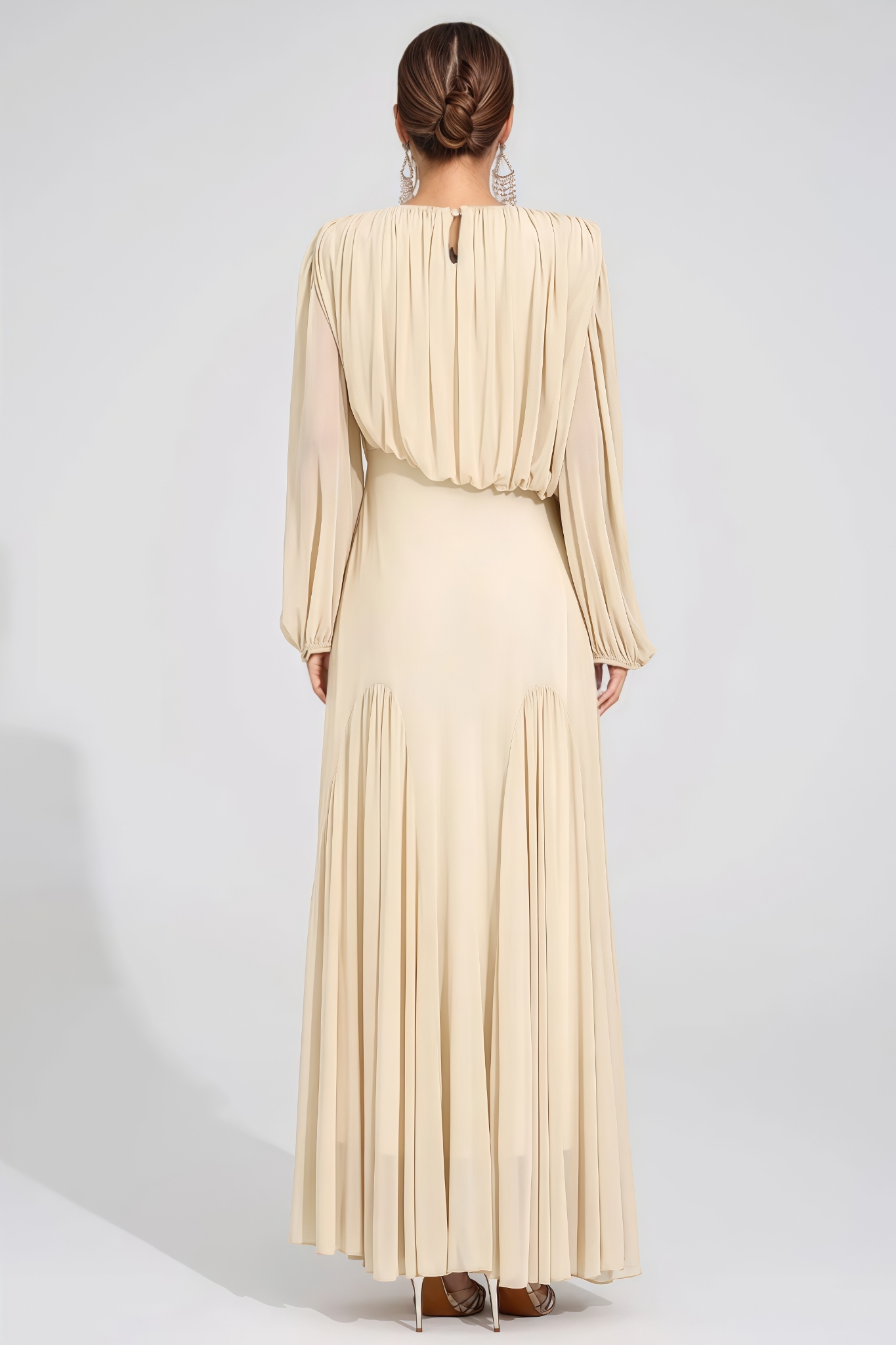 Clara Round-Neck Pleated Maxi Dress