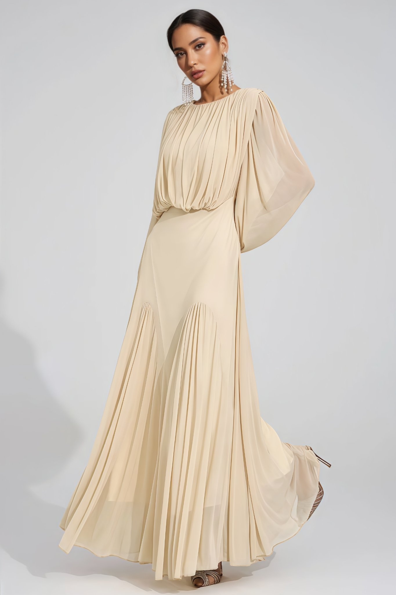 Clara Round-Neck Pleated Maxi Dress