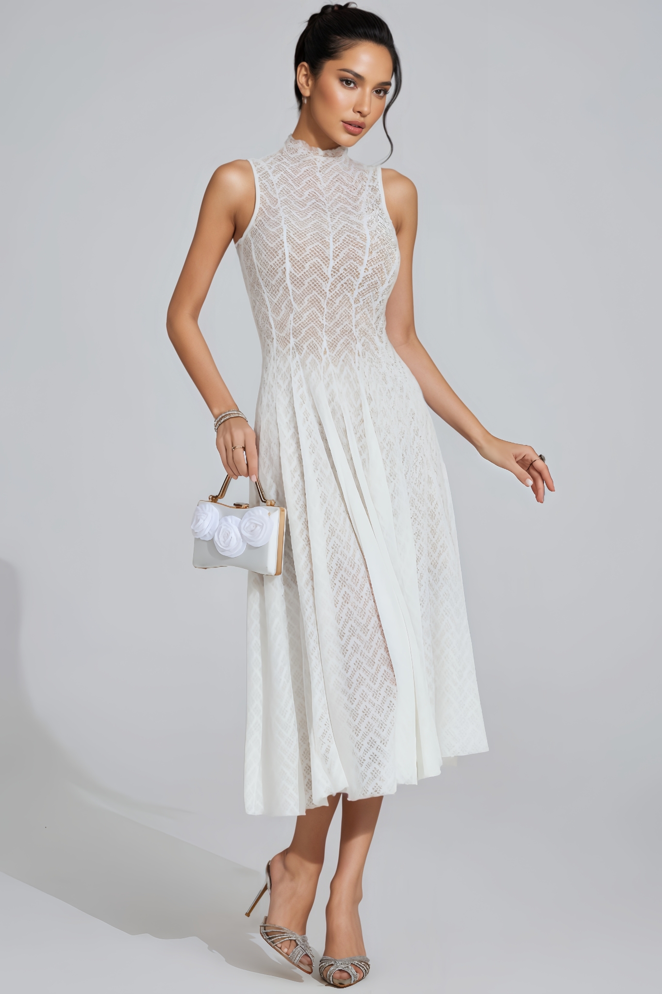 Corek White Sleeveless Midi Dress