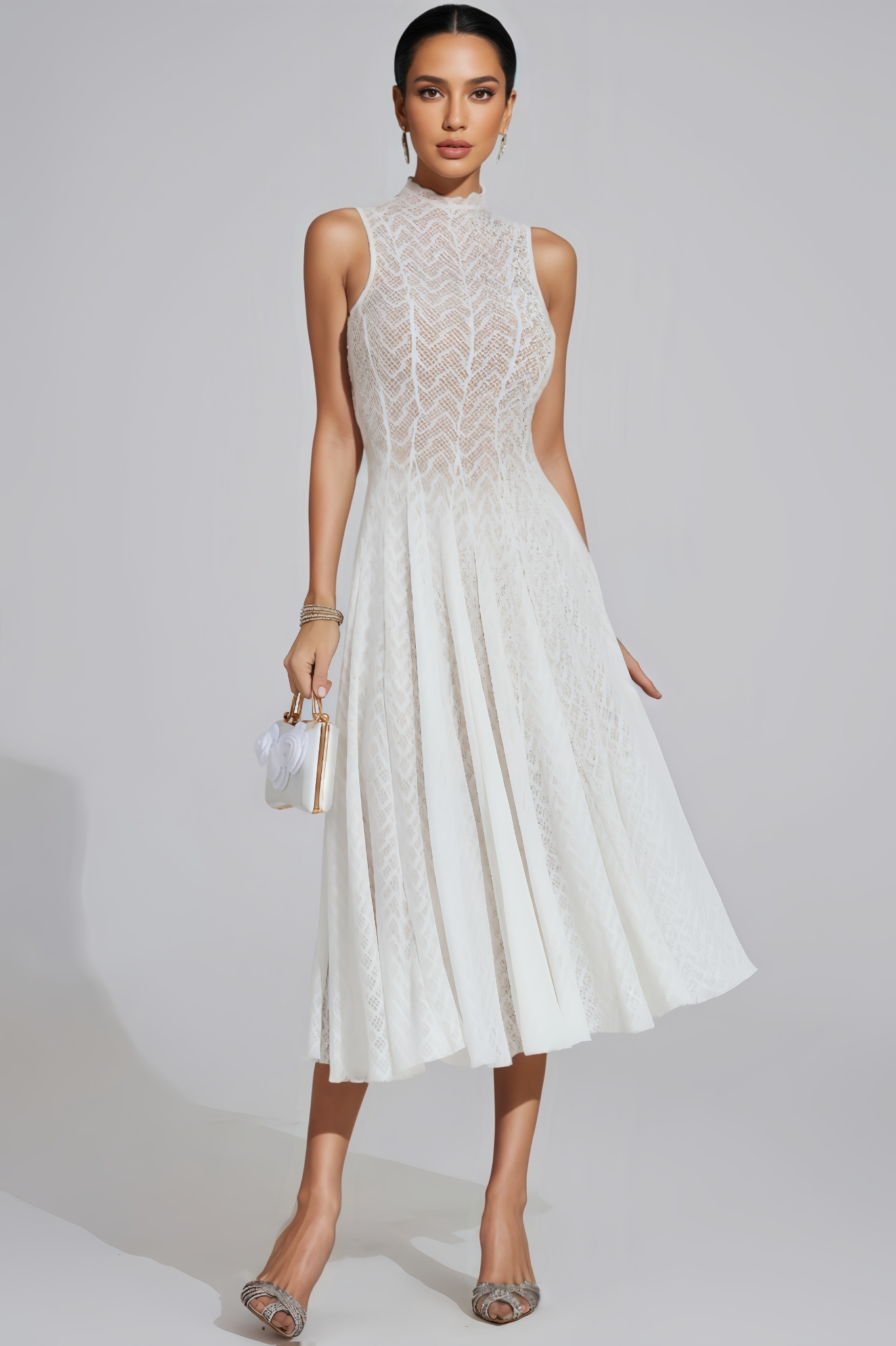 Corek White Sleeveless Midi Dress