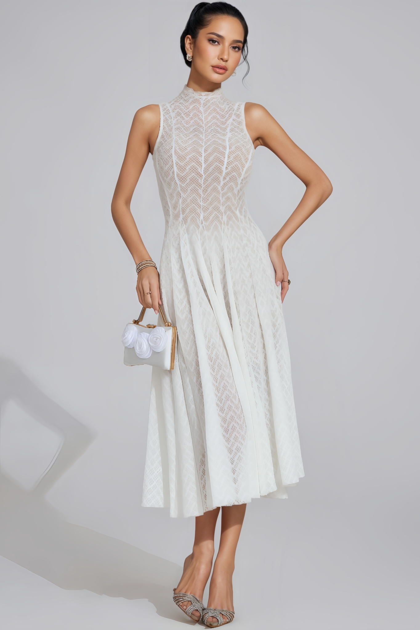 Corek White Sleeveless Midi Dress