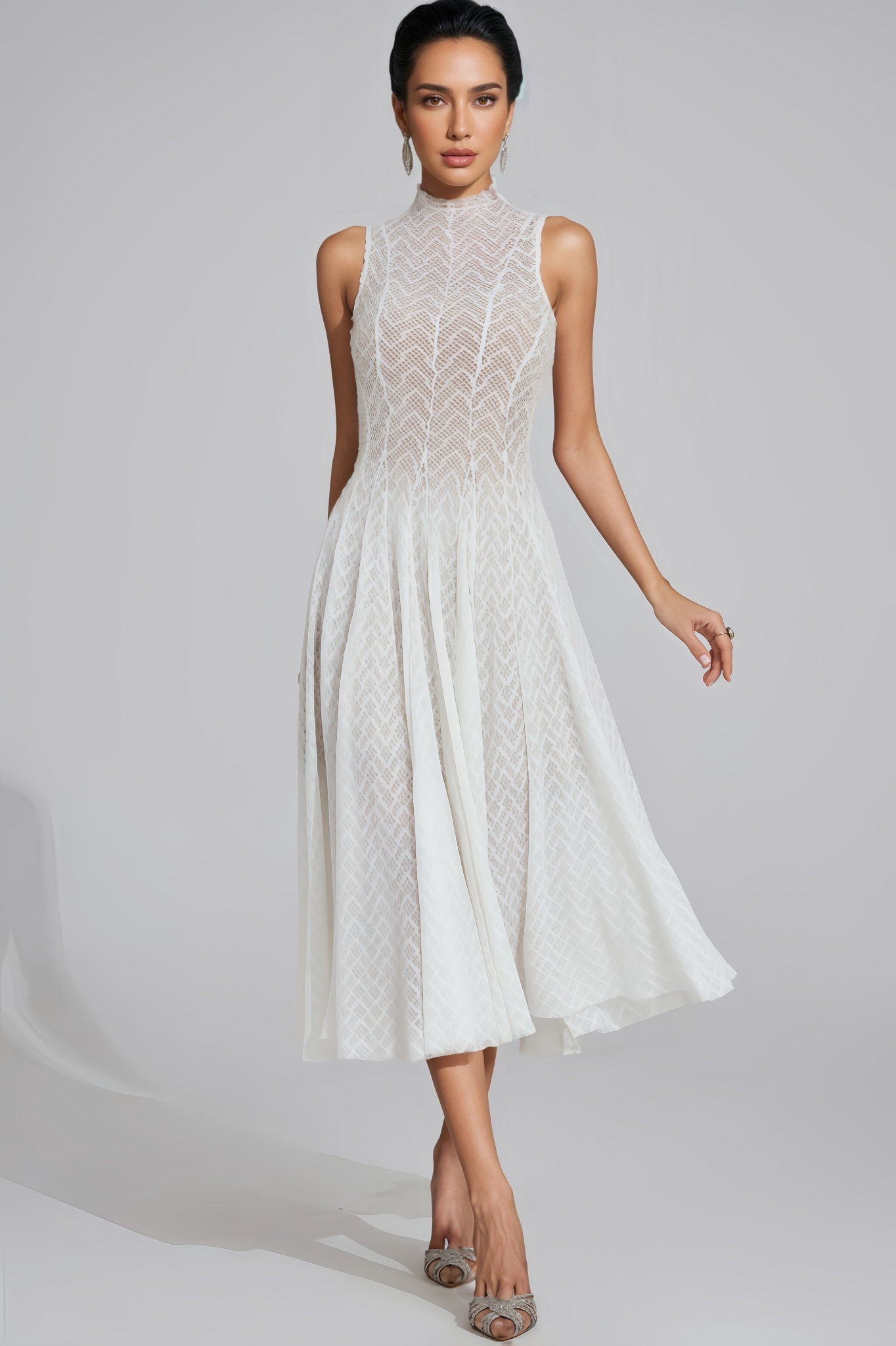 Corek White Sleeveless Midi Dress