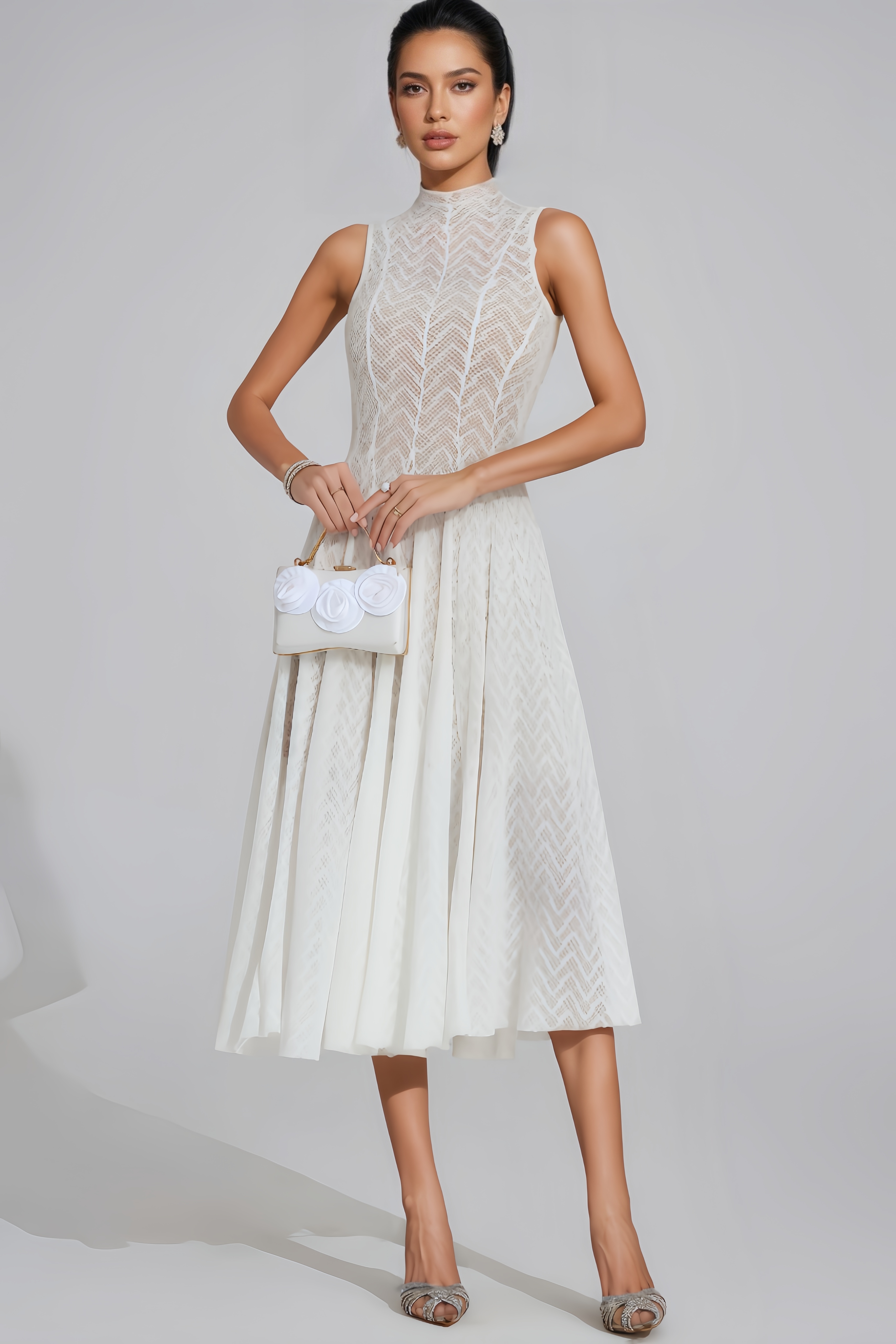 Corek White Sleeveless Midi Dress