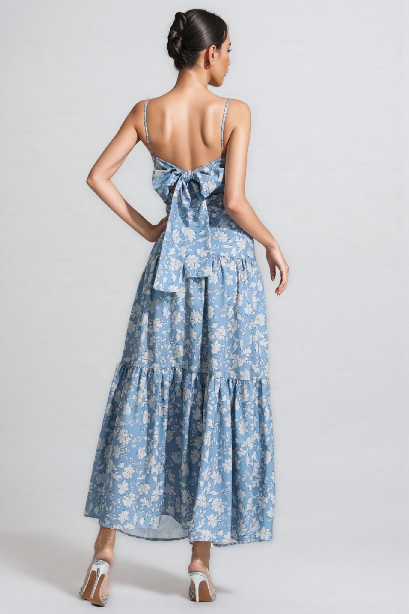 Corek Blue Floral Ruched Slip Maxi Dress