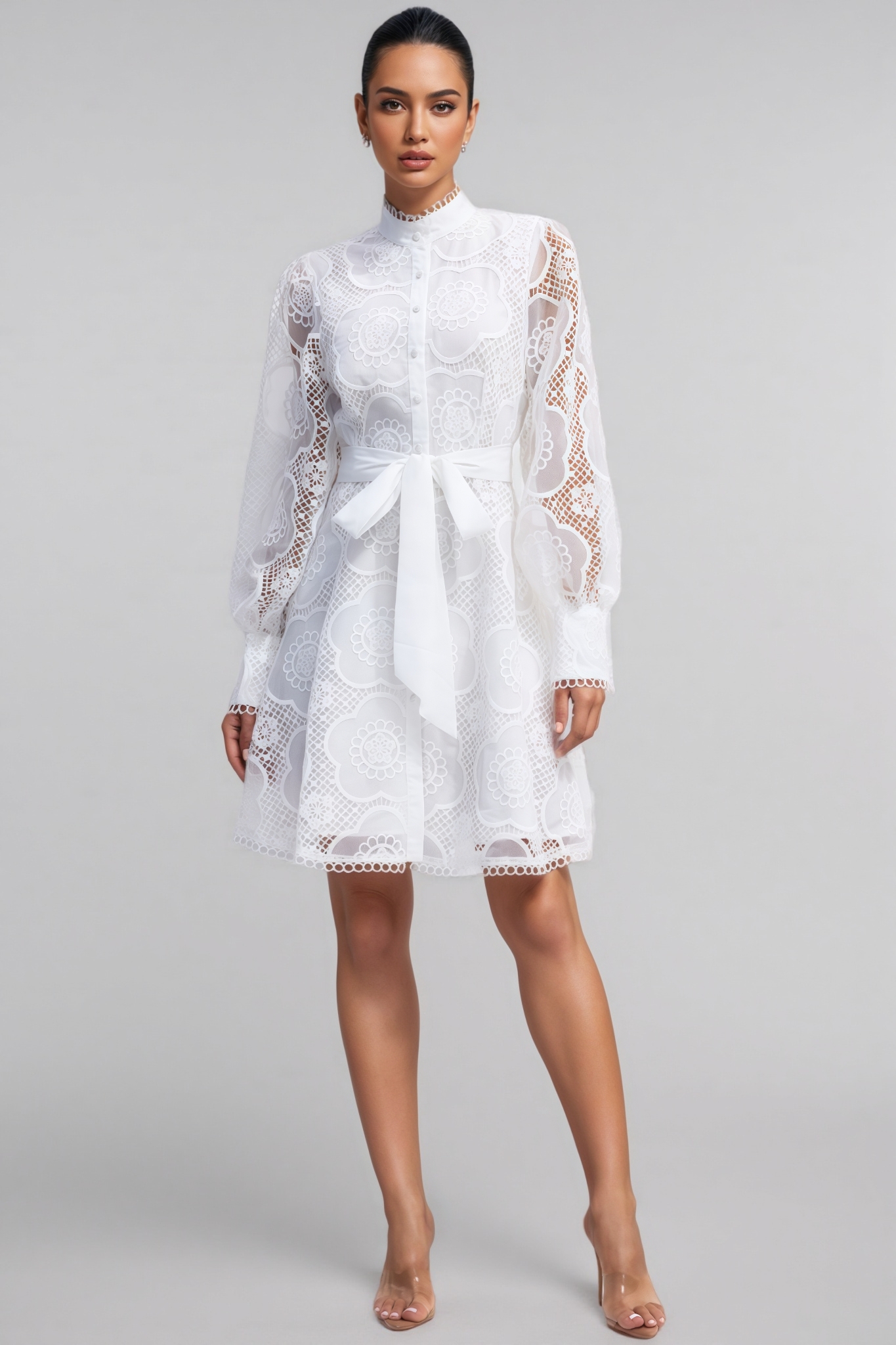 Alice Floral Lace Lantern Sleeve Mini Dress