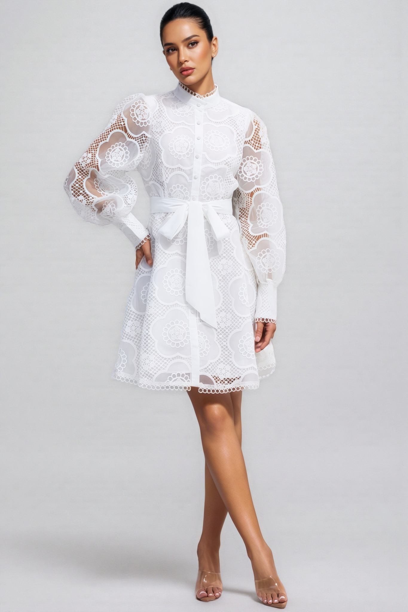 Alice Floral Lace Lantern Sleeve Mini Dress