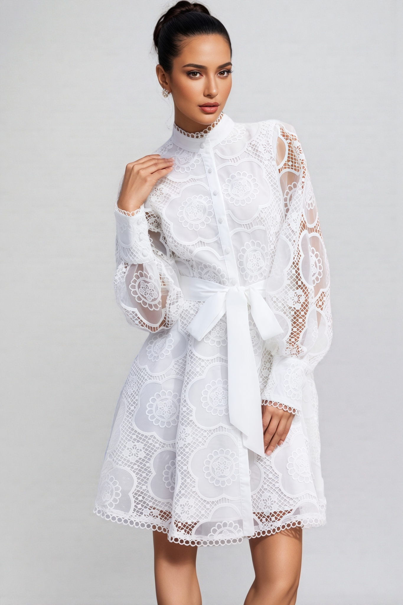 Alice Floral Lace Lantern Sleeve Mini Dress