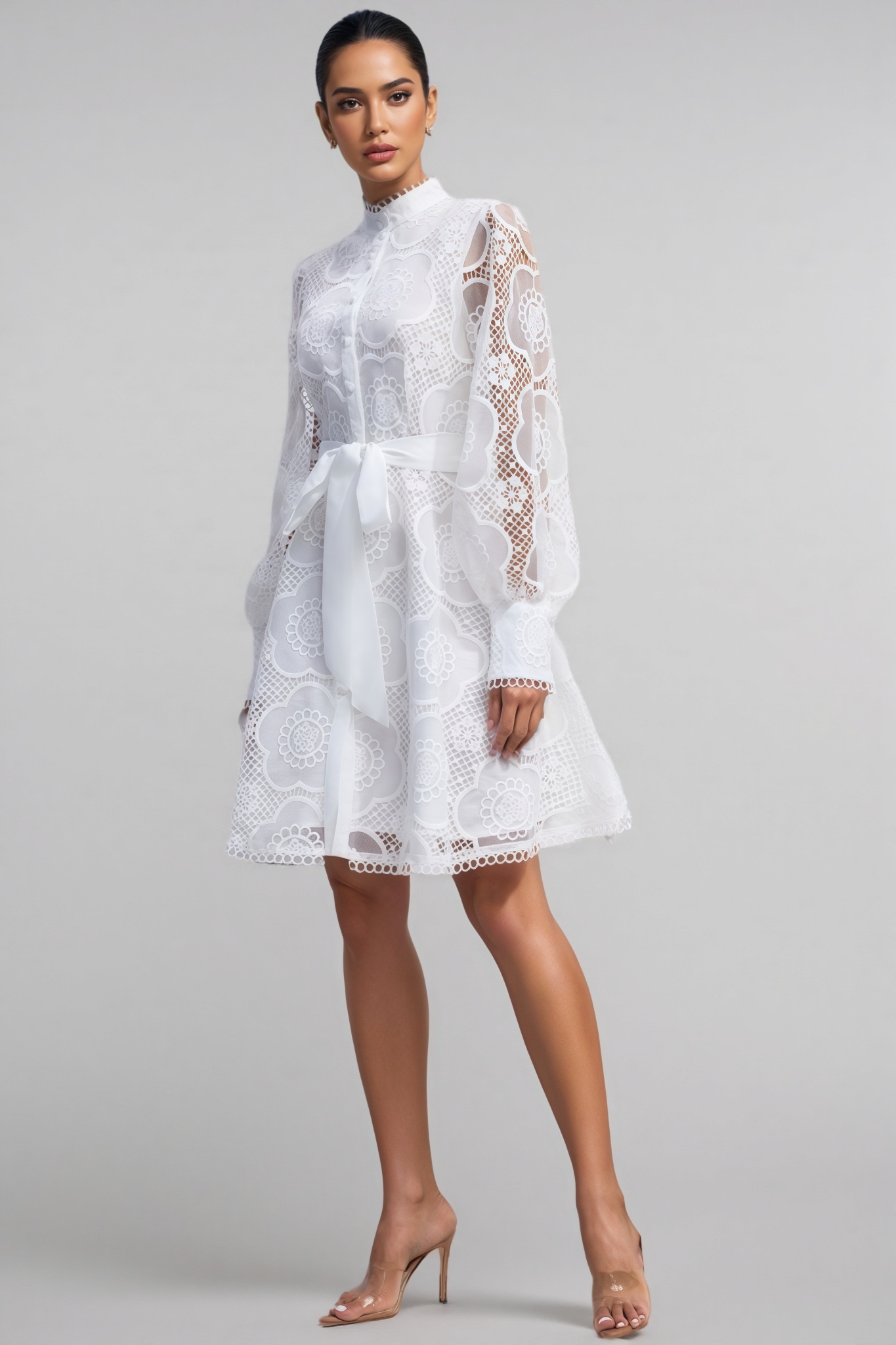 Alice Floral Lace Lantern Sleeve Mini Dress