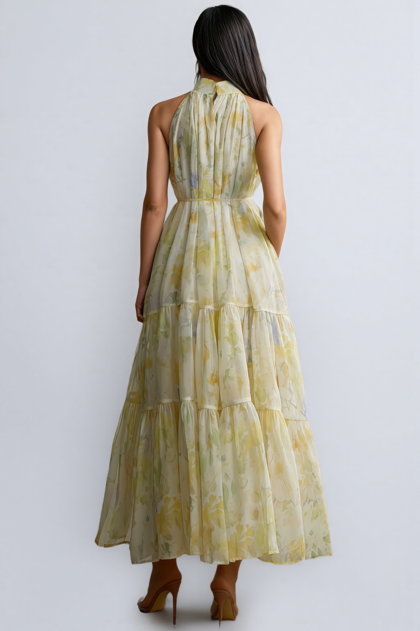 Thornty Yellow Printed Sleeveless Maxi Dress