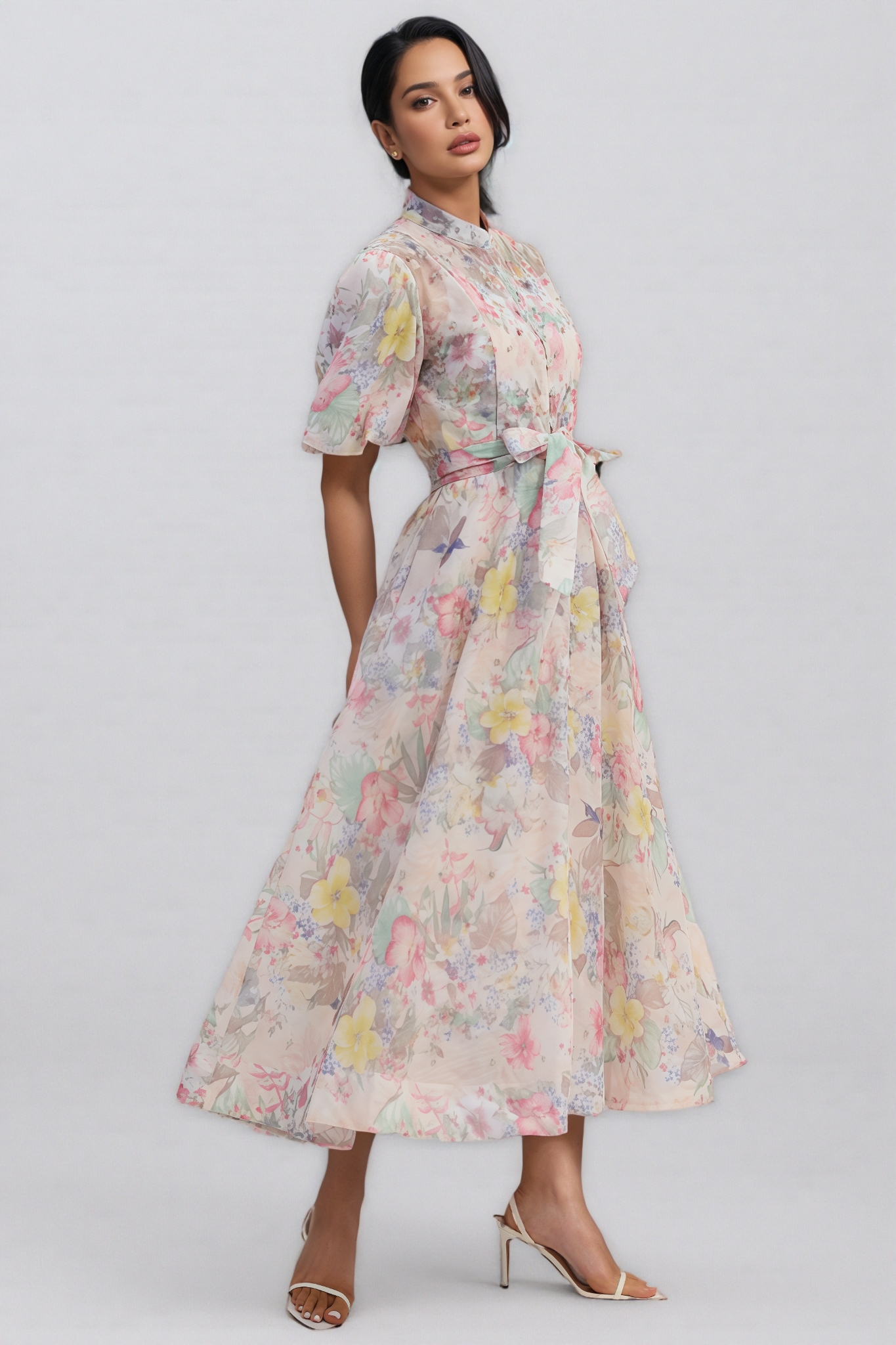 Kynllt Floral Print Puff Sleeve Maxi Dress