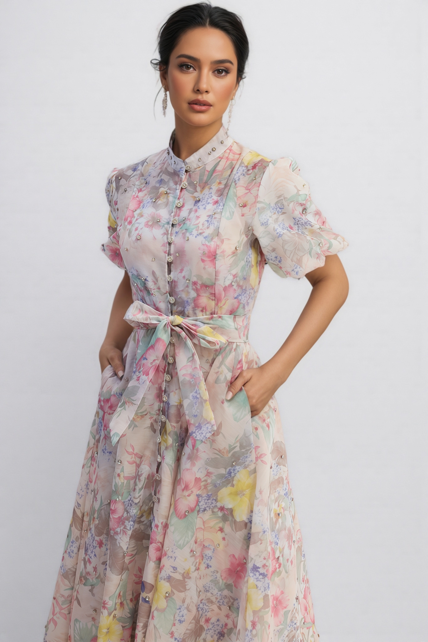 Kynllt Floral Print Puff Sleeve Maxi Dress