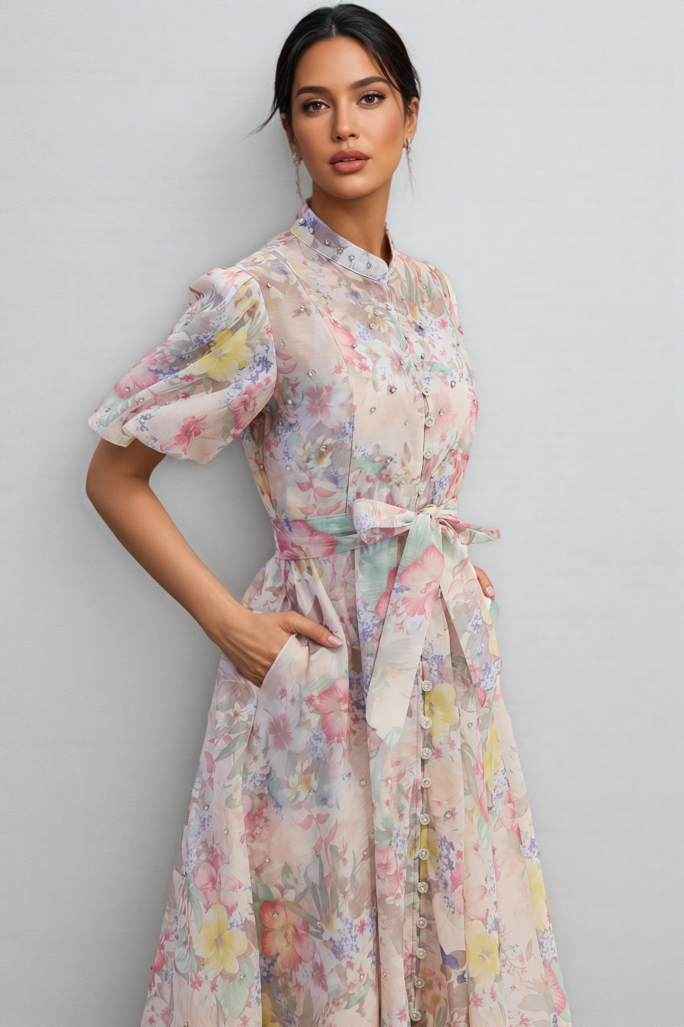 Kynllt Floral Print Puff Sleeve Maxi Dress