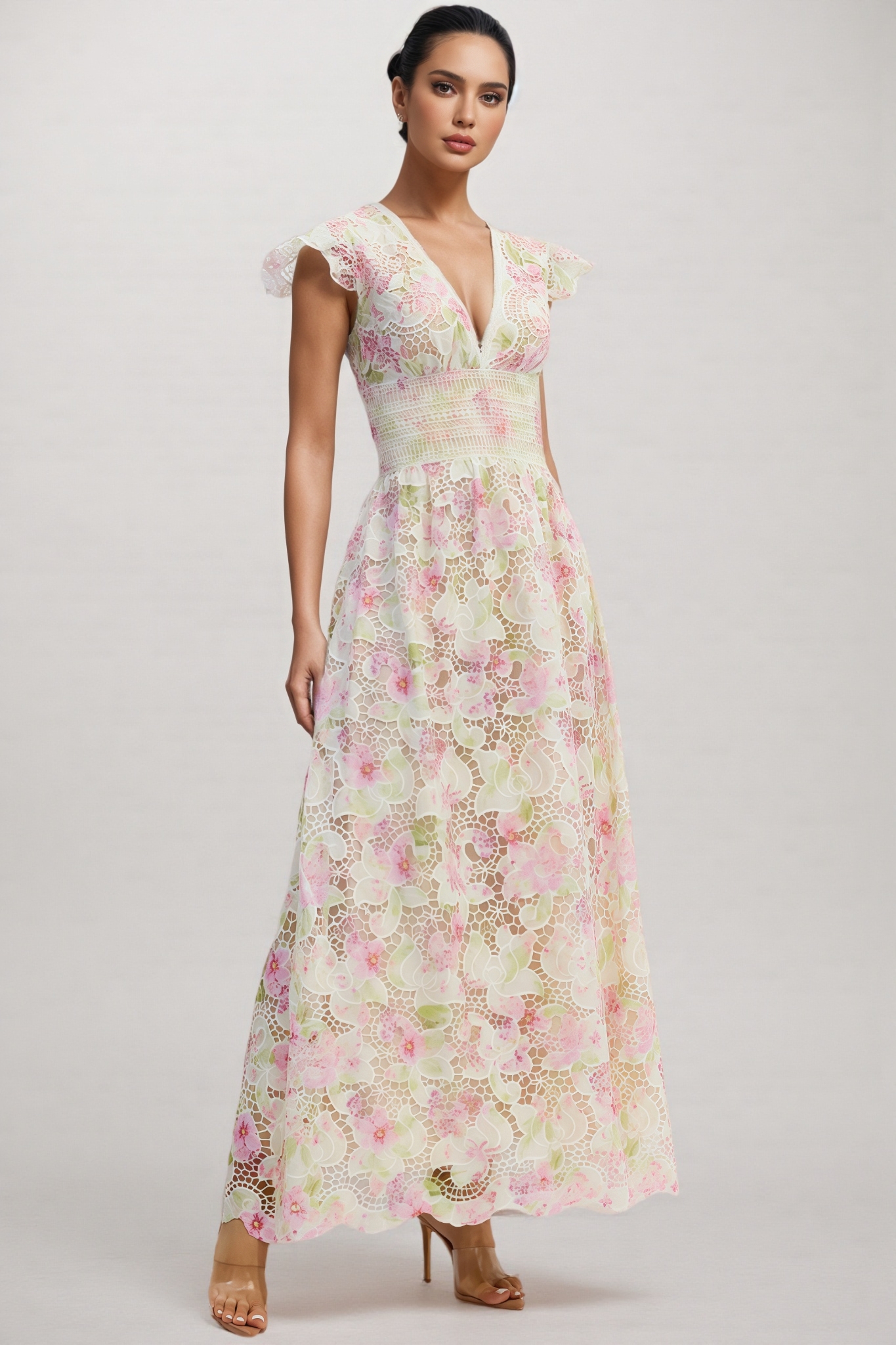 Jorjal V-Neck Embroidered Hollow-Out Maxi Dress