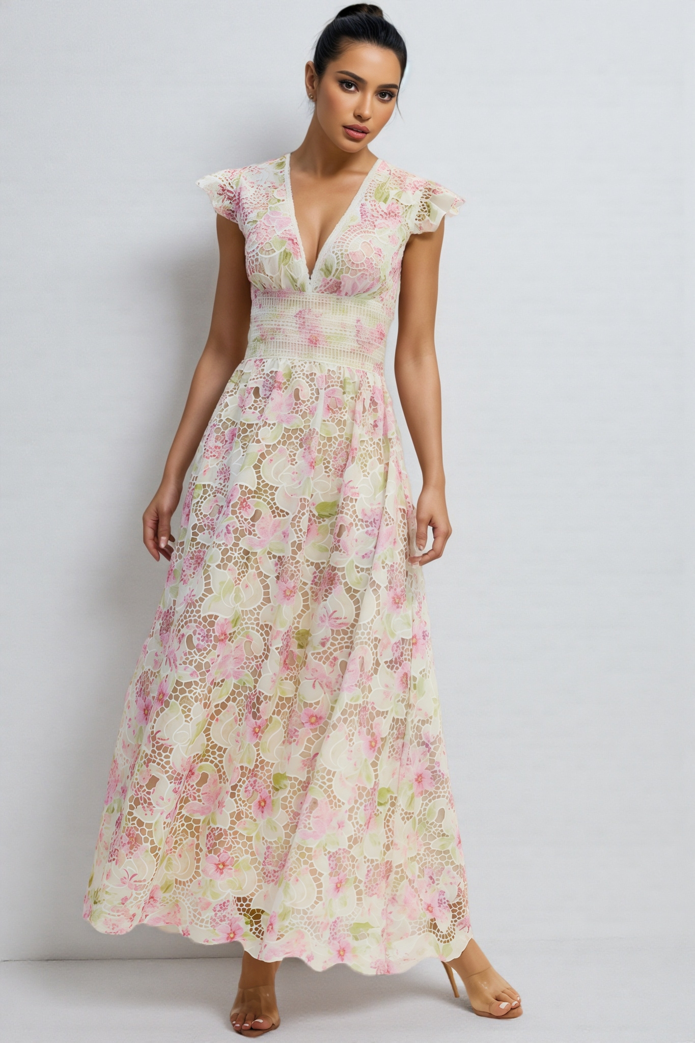 Jorjal V-Neck Embroidered Hollow-Out Maxi Dress