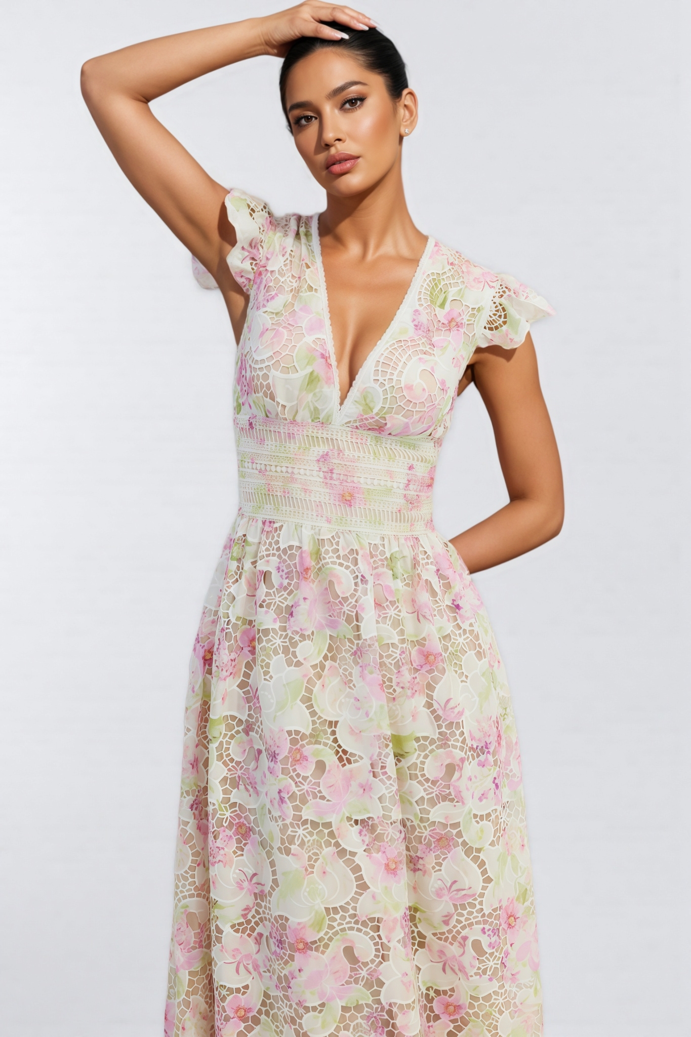 Jorjal V-Neck Embroidered Hollow-Out Maxi Dress